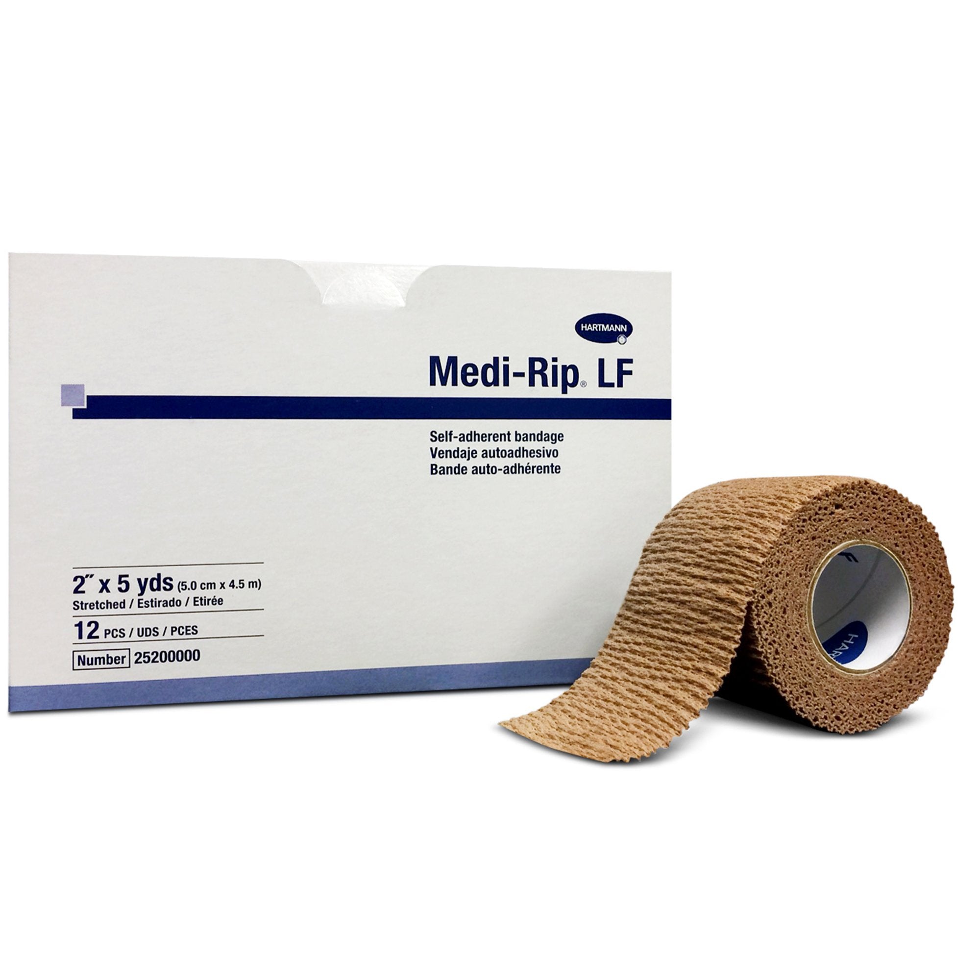 Cohesive Bandage Medi Rip 2 Inch X 5 Yard Self Adherent Closure Tan NonSterile Standard Compression