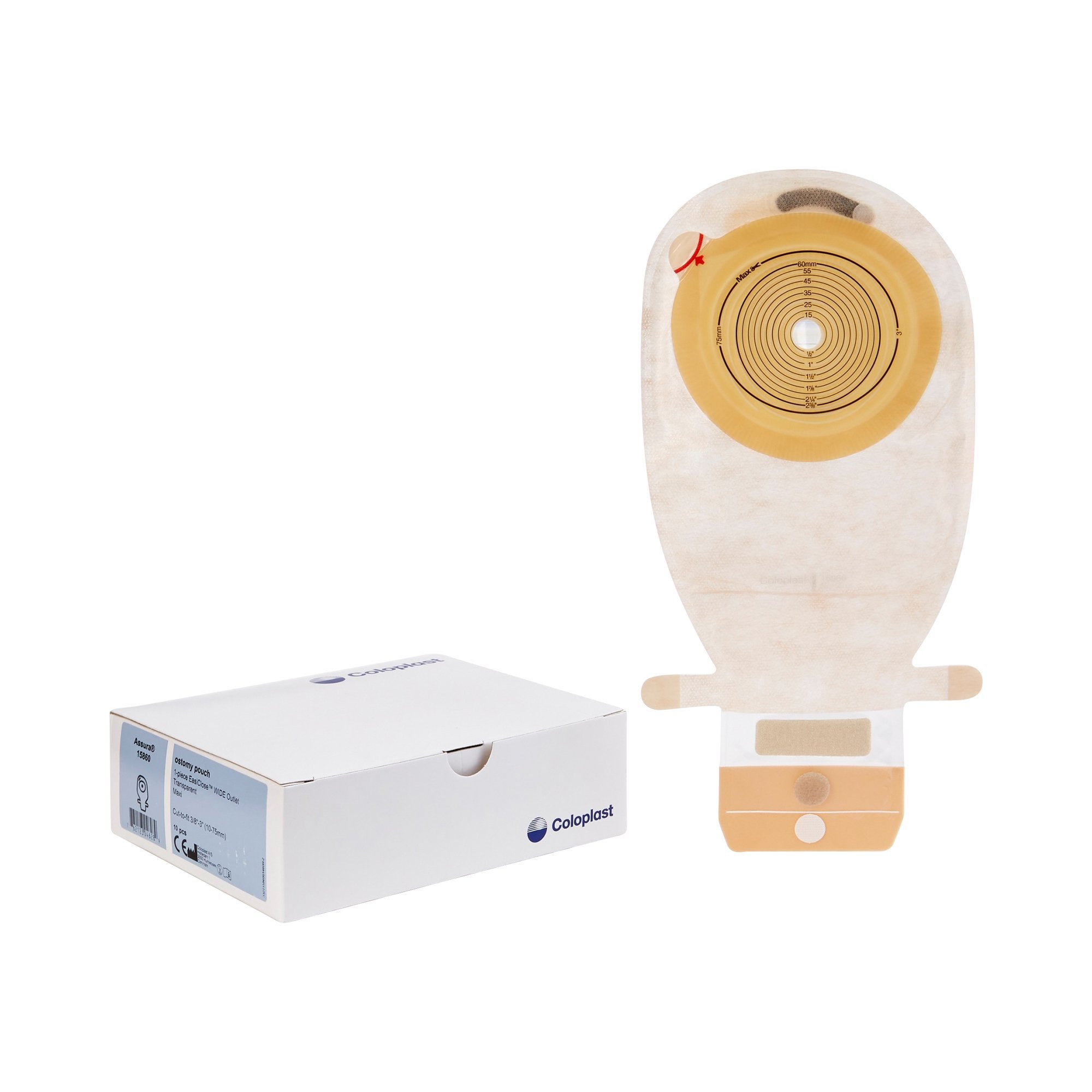 Colostomy Pouch Assura Original One Piece System 11 1/2nch Length 3/8 to 3 Inch Stoma Drainable Trim To Fit