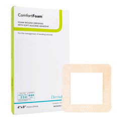 Foam Dressing ComfortFoam Border 4 X 8 Inch With Border Waterproof Backing Silicone Adhesive Rectangle Sterile