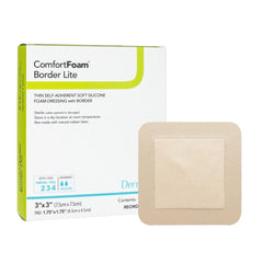 Thin Foam Dressing ComfortFoam Border Lite 3 X 3 Inch With Border Waterproof Backing Silicone Adhesive Square Sterile