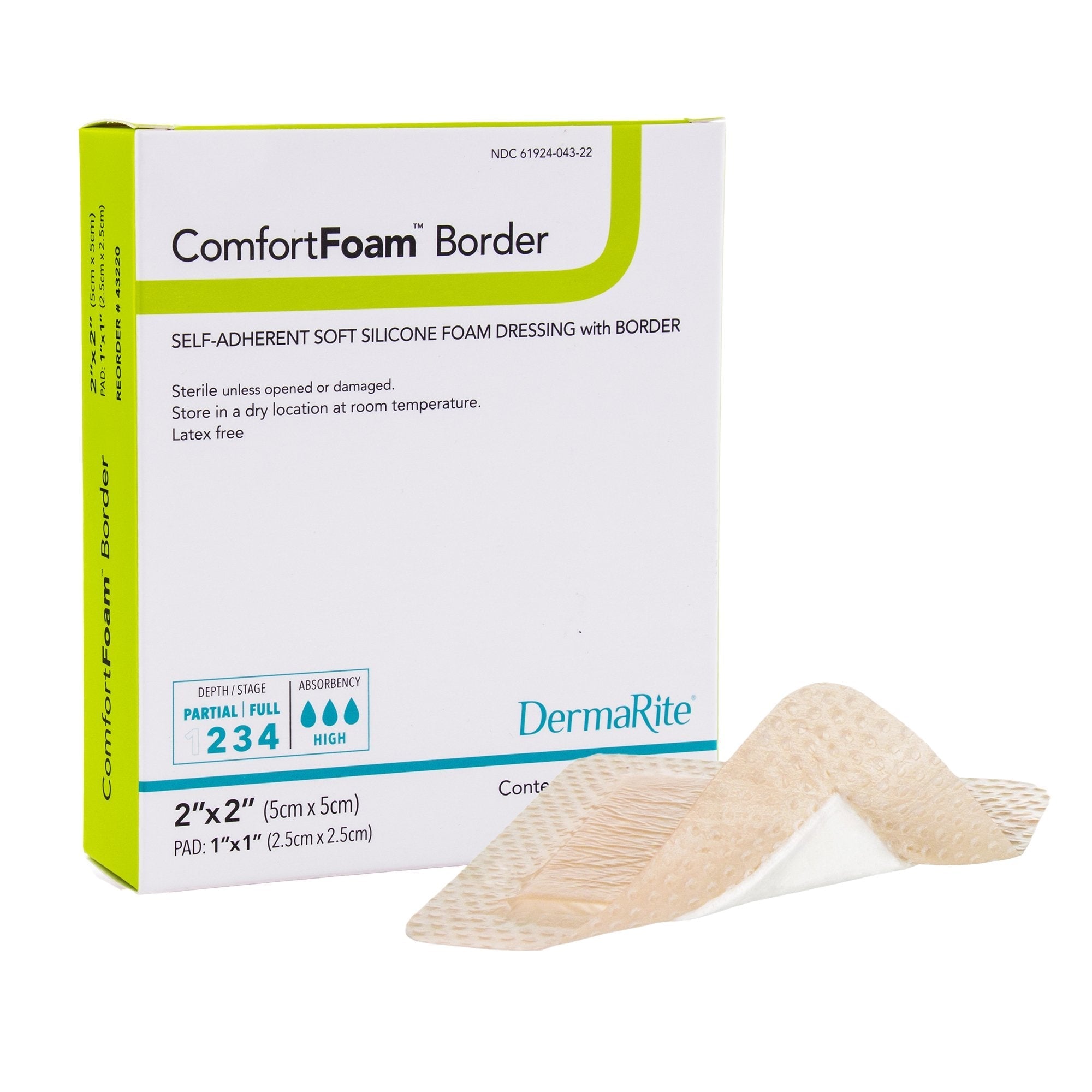 Foam Dressing ComfortFoam Border 2 X 2 Inch With Border Waterproof Backing Silicone Adhesive Square Sterile
