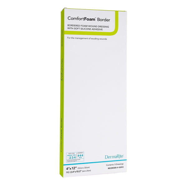 Foam Dressing ComfortFoam Border 4 X 12 Inch With Border Waterproof Backing Silicone Adhesive Rectangle Sterile