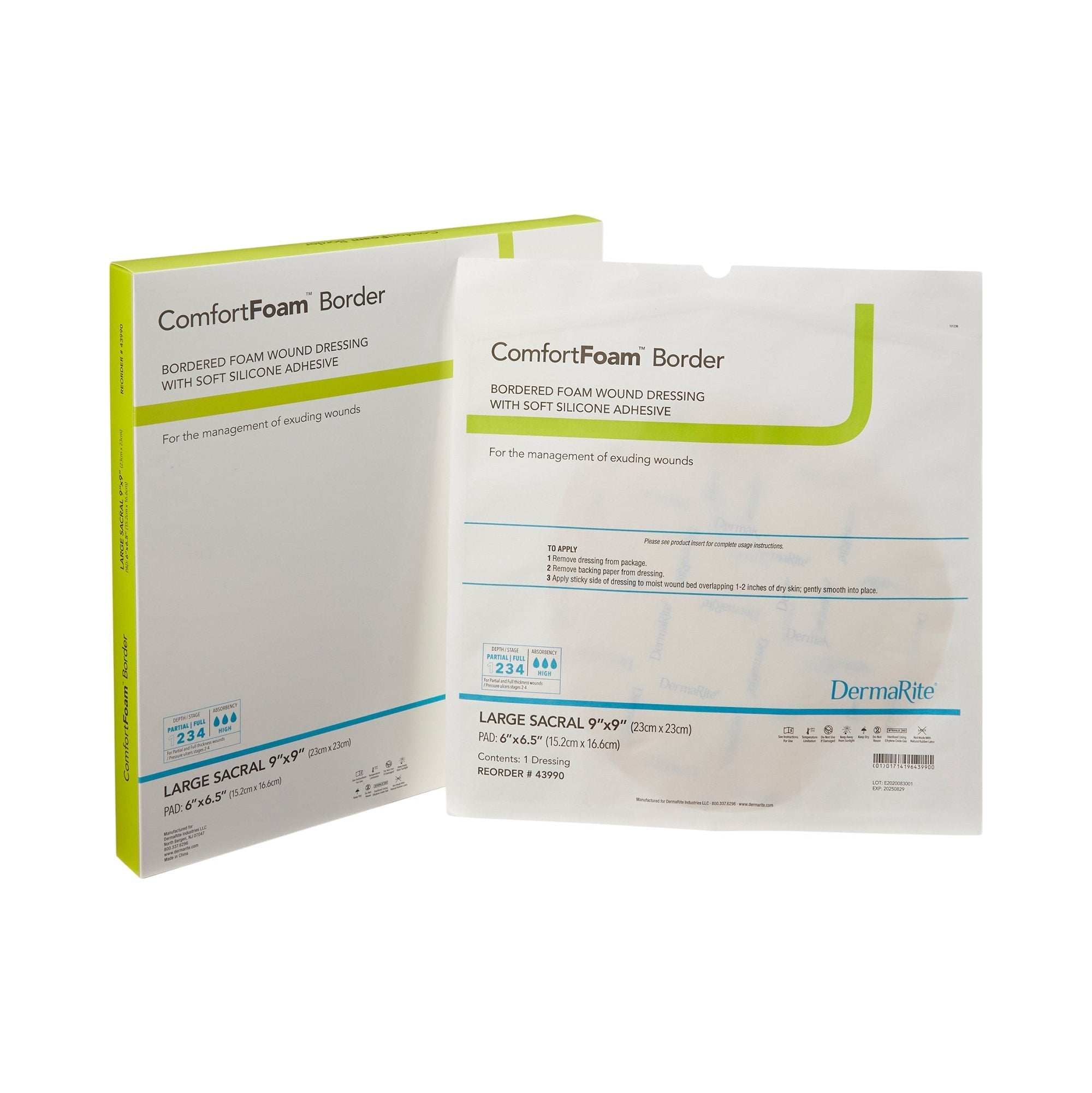 Foam Dressing ComfortFoam Border 9 X 9 Inch With Border Waterproof Backing Silicone Adhesive Sacral Sterile
