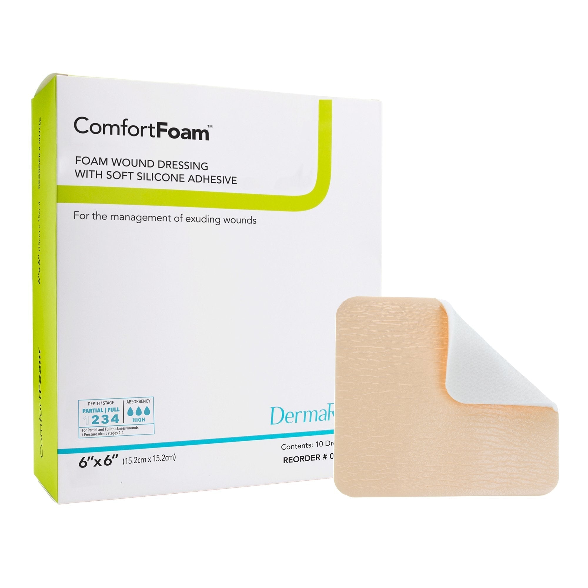 Foam Dressing ComfortFoam Border 6 X 6 Inch With Border Waterproof Backing Silicone Adhesive Square Sterile