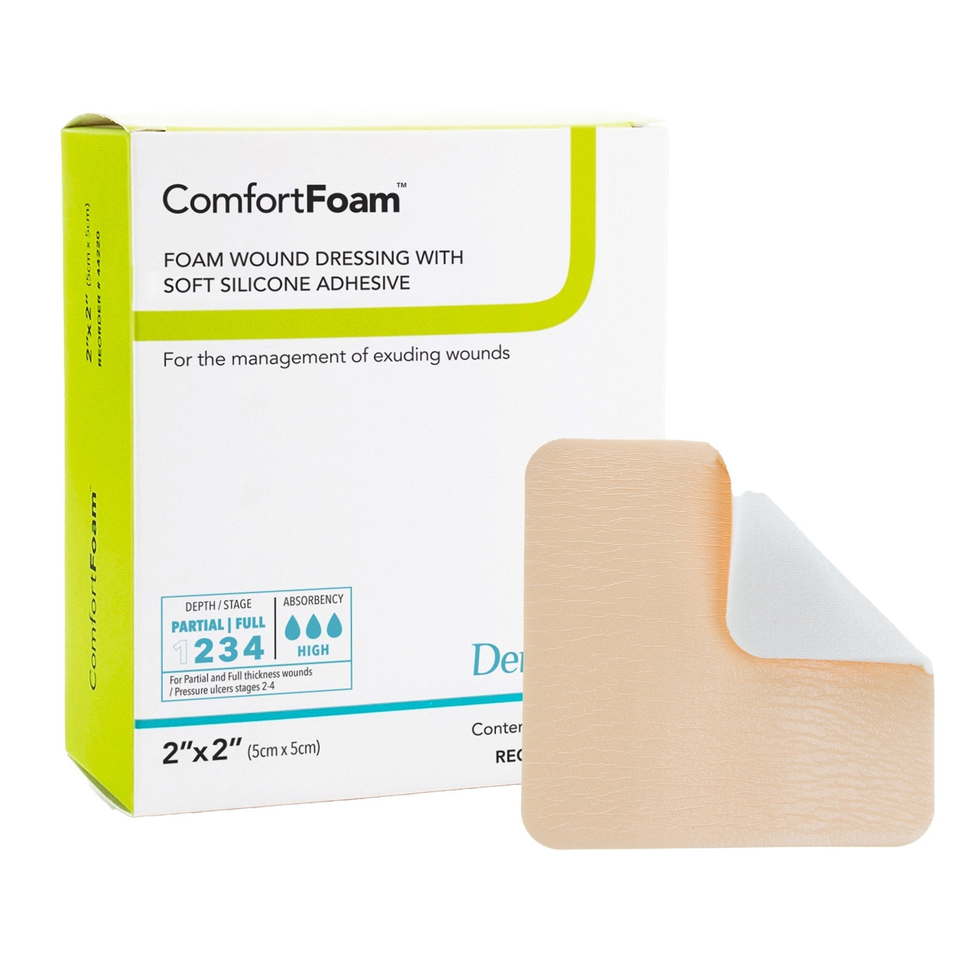 Foam Dressing ComfortFoam 2 X 2 Inch Without Border Film Backing Silicone Face Square Sterile