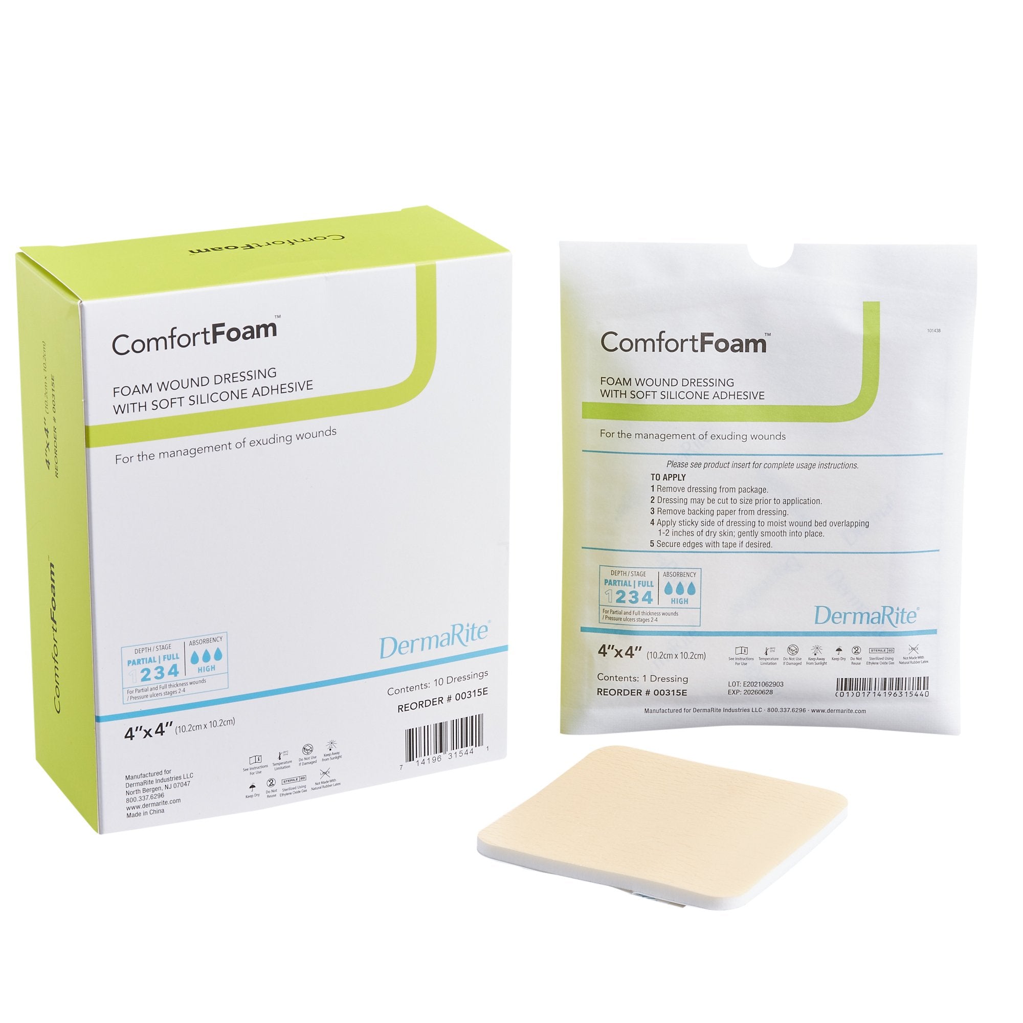 Foam Dressing ComfortFoam 4 X 4 Inch Without Border Film Backing Silicone Face Square Sterile
