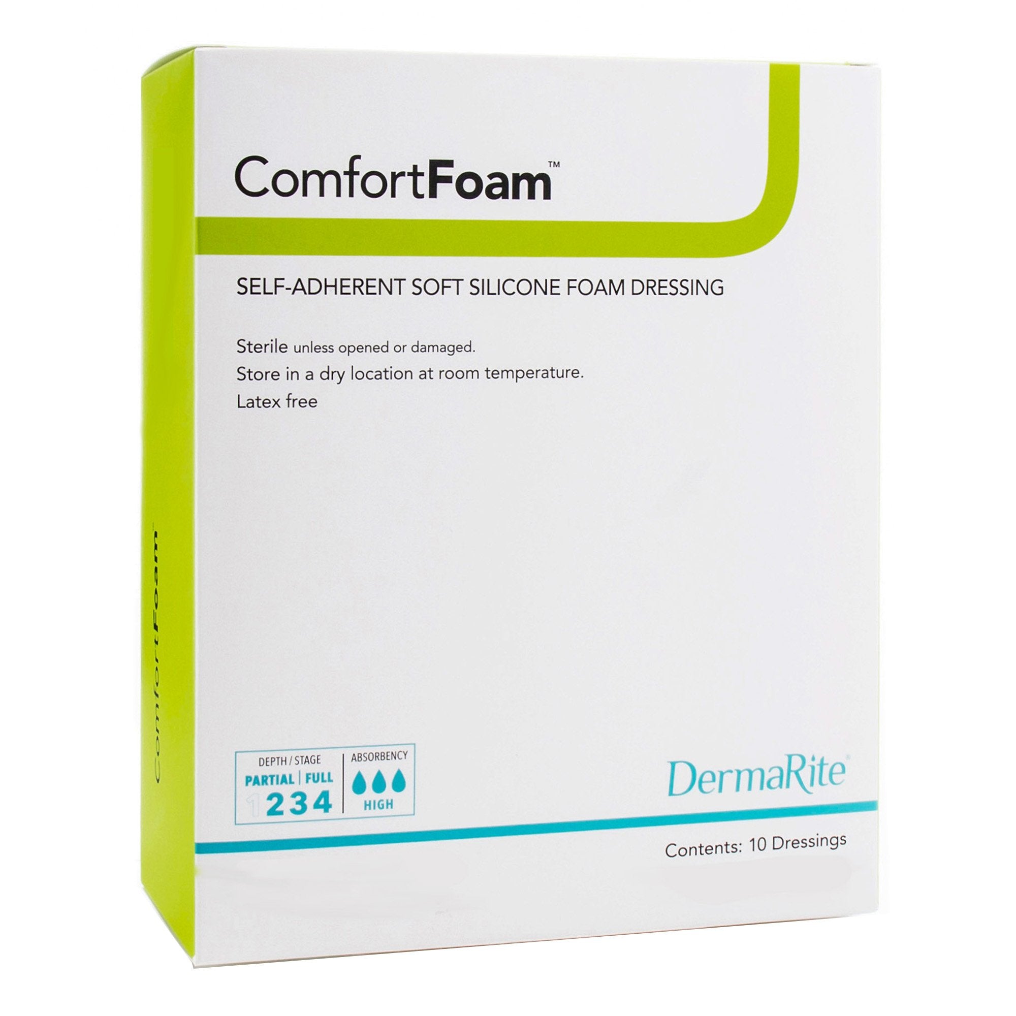 Foam Dressing ComfortFoam 4 X 8 Inch Without Border Film Backing Silicone Face Rectangle Sterile