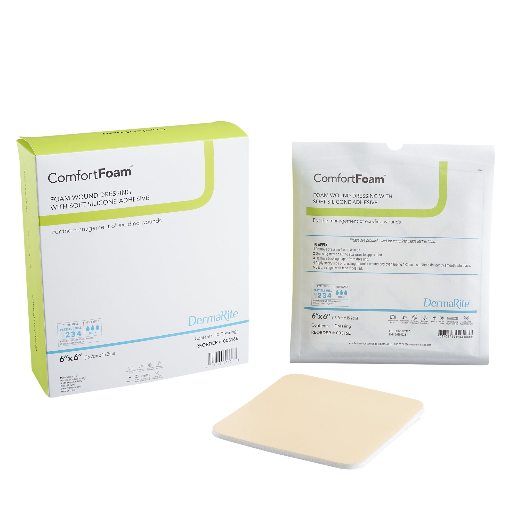 Foam Dressing ComfortFoam 6 X 6 Inch Without Border Film Backing Silicone Face Square Sterile