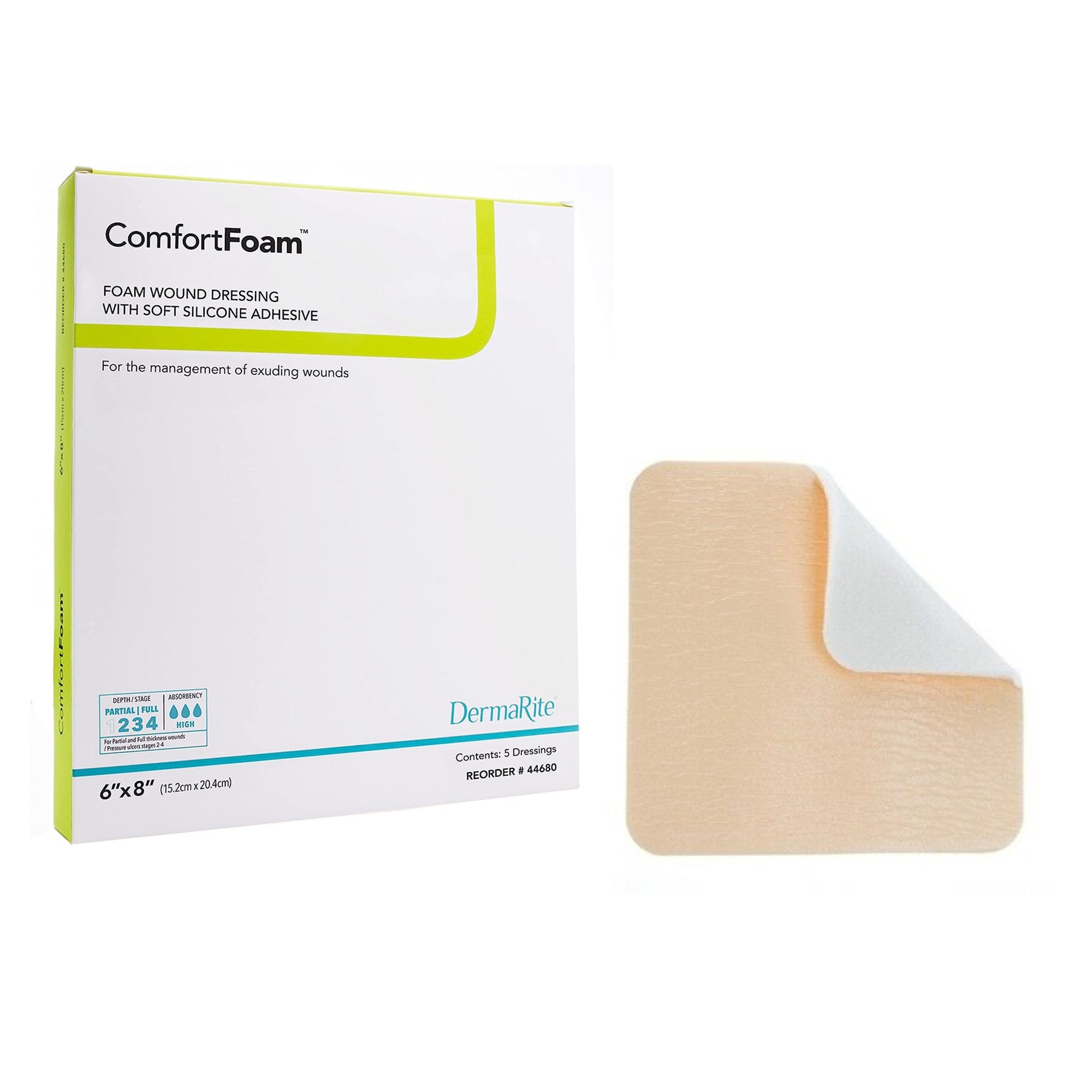 Foam Dressing ComfortFoam 6 X 8 Inch Without Border Film Backing Silicone Face Rectangle Sterile