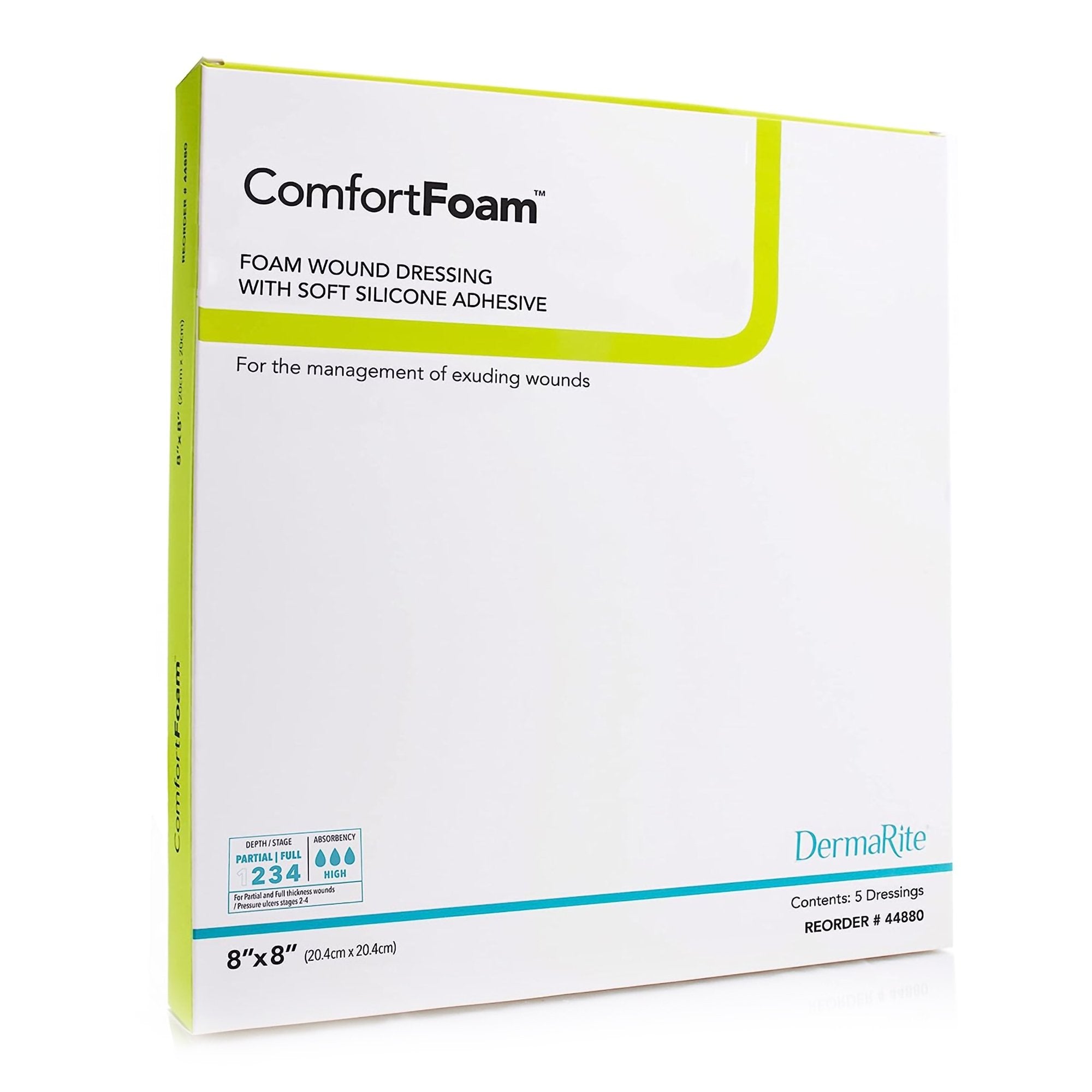 Foam Dressing ComfortFoam 8 X 8 Inch Without Border Film Backing Silicone Face Square Sterile