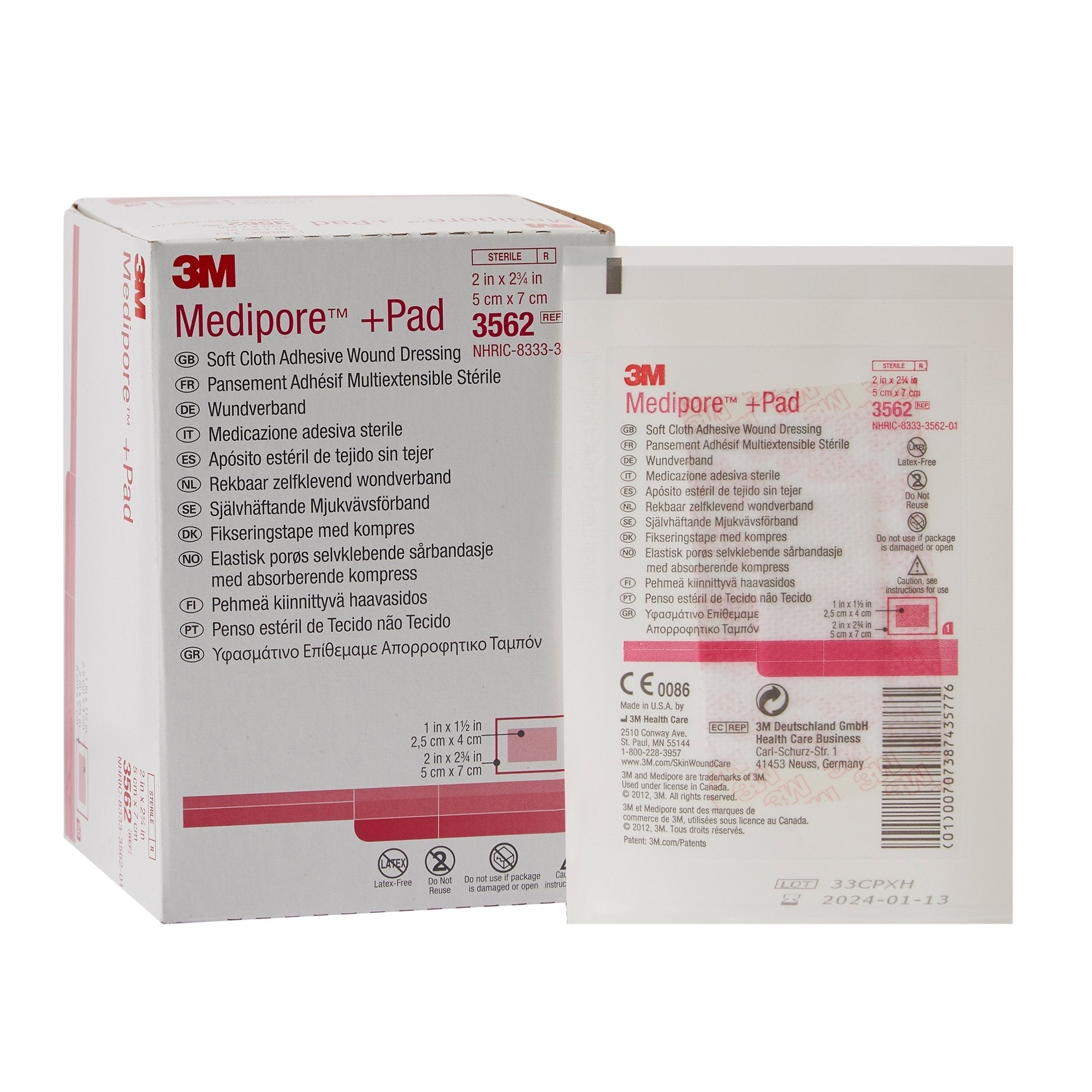 Composite Dressing 3M Medipore 2 X 2 3/4 Inch Rectangle Sterile Nonwoven Backing