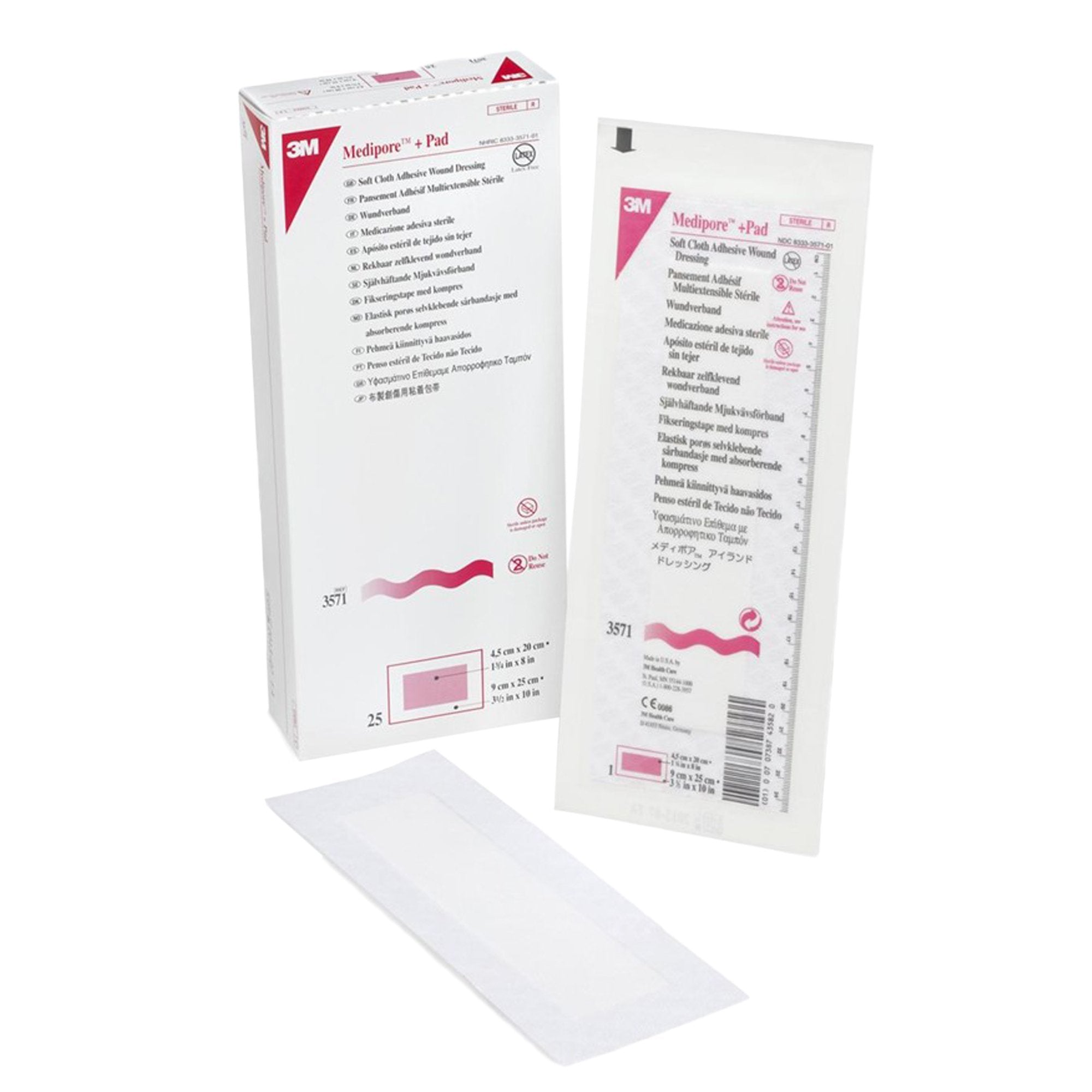 Composite Dressing 3M Medipore 3 1/2 X 10 Inch Rectangle Sterile Nonwoven Backing