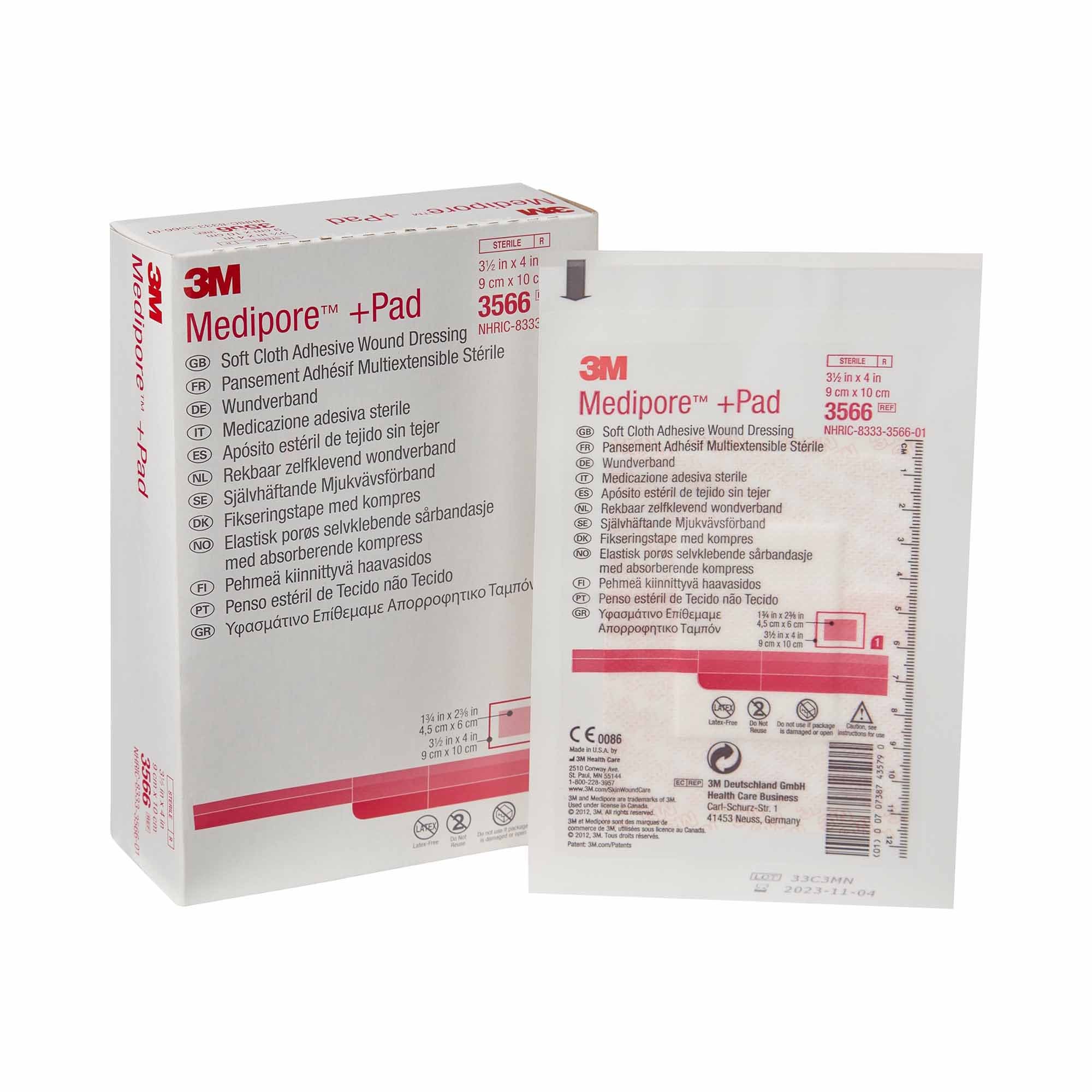 Composite Dressing 3M Medipore 3 1/2 X 4 Inch Rectangle Sterile Nonwoven Backing