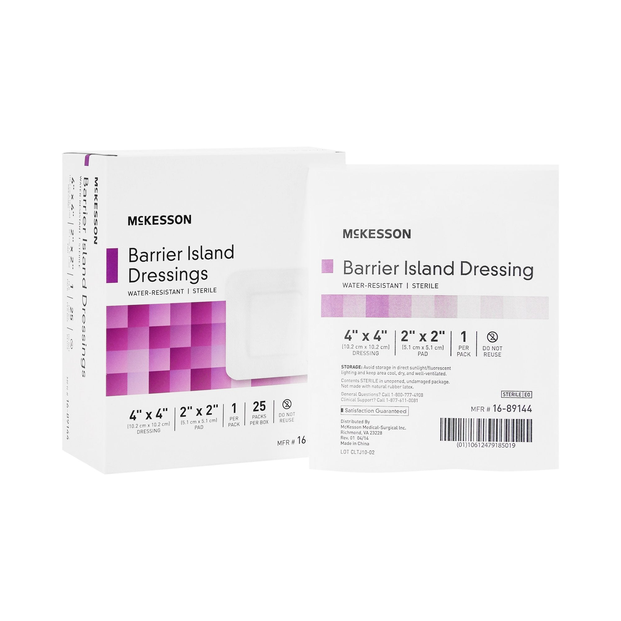 Barrier Island Composite Dressing McKesson 4 X 4 Inch Square Sterile Water Resistant Film Backing