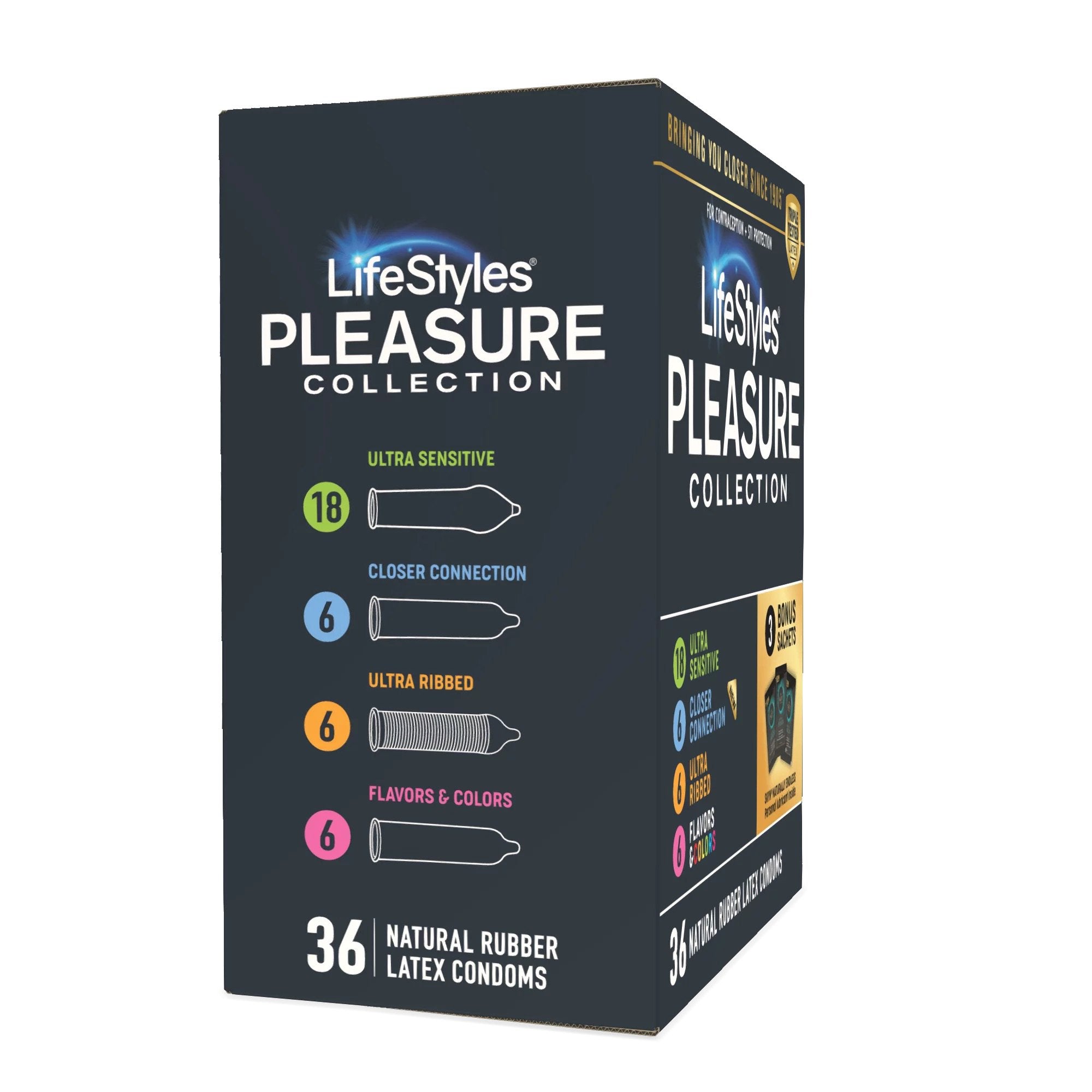condom variety pack lifestyles pleasure collection lubricated one size fits most 36 per box