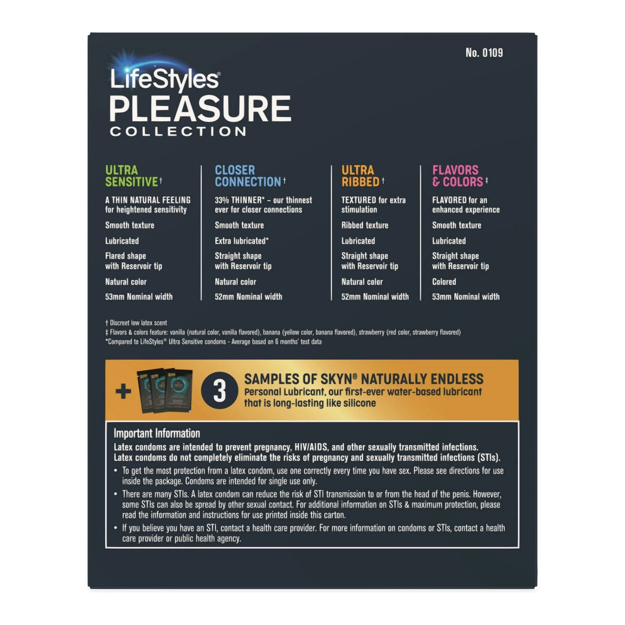 condom variety pack lifestyles pleasure collection lubricated one size fits most 36 per box