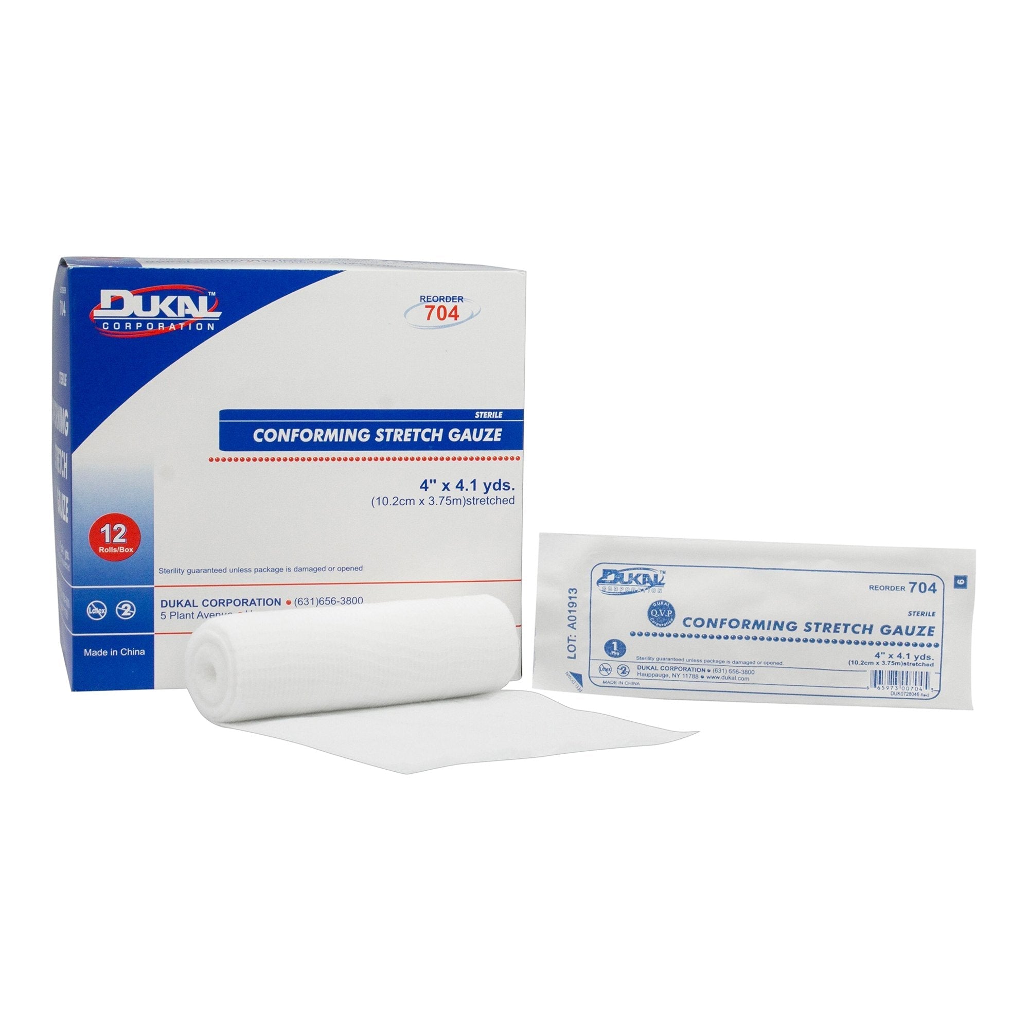 Conforming Bandage Dukal™ 4 Inch X 4-1/10 Yard 1-Ply Sterile 1 per Pack,  Packaging Type- Case