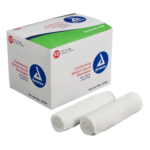 Conforming Bandage Dynarex 4 Inch X 4.1 Yard 1 Ply NonSterile 12 per Pack