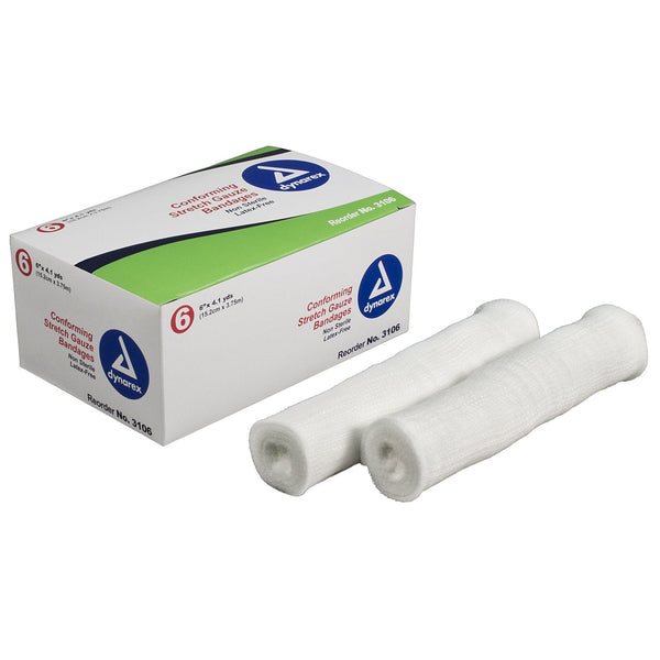Conforming Bandage Dynarex 6 Inch X 4.1 Yard 1 Ply NonSterile 6 per Pack