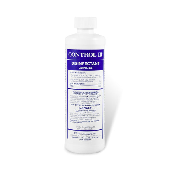 Control III Disinfectant Germicide Surface Disinfectant Cleaner Quaternary Based Manual Pour Liquid Concentrate 16 oz. Bottle Benzaldehyde Scent NonSterile