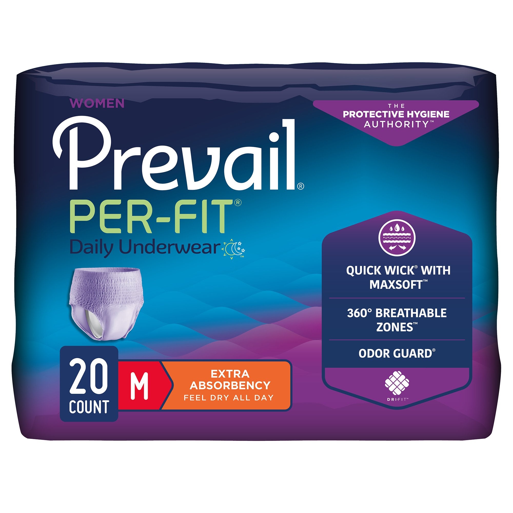 Female Adult Absorbent Underwear Prevail Per-Fit Pull On with Tear Away Seams Medium Disposable Moderate Absorbency, Packaging Type- Case