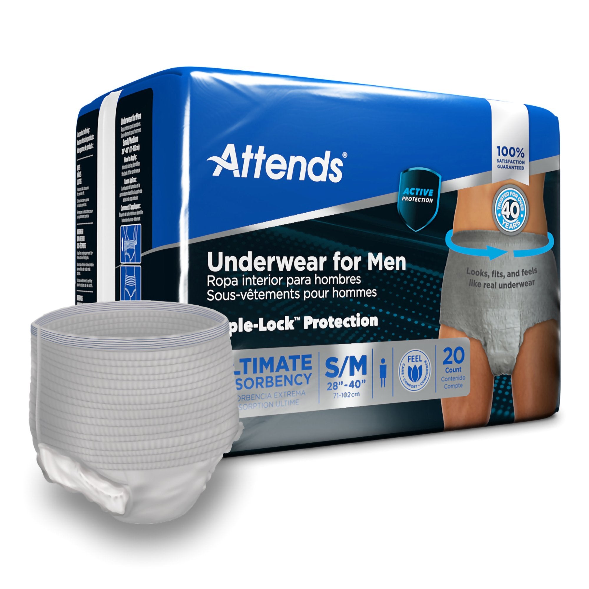 Male Adult Absorbent Underwear Attends For Men Pull On with Tear Away Seams Small / Medium Disposable Heavy Absorbency, Packaging Type- Case