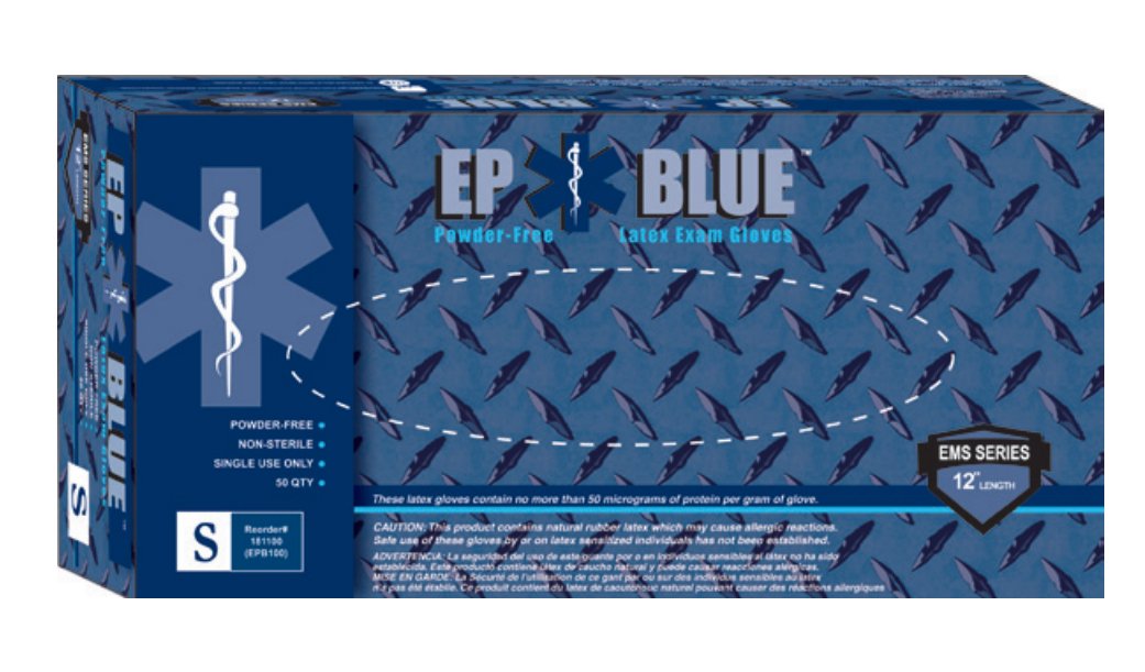 Exam Glove DermAssist EP Blue Small NonSterile Latex Extended Cuff Length Fully Textured Blue Chemo Tested, Packaging Type- Box