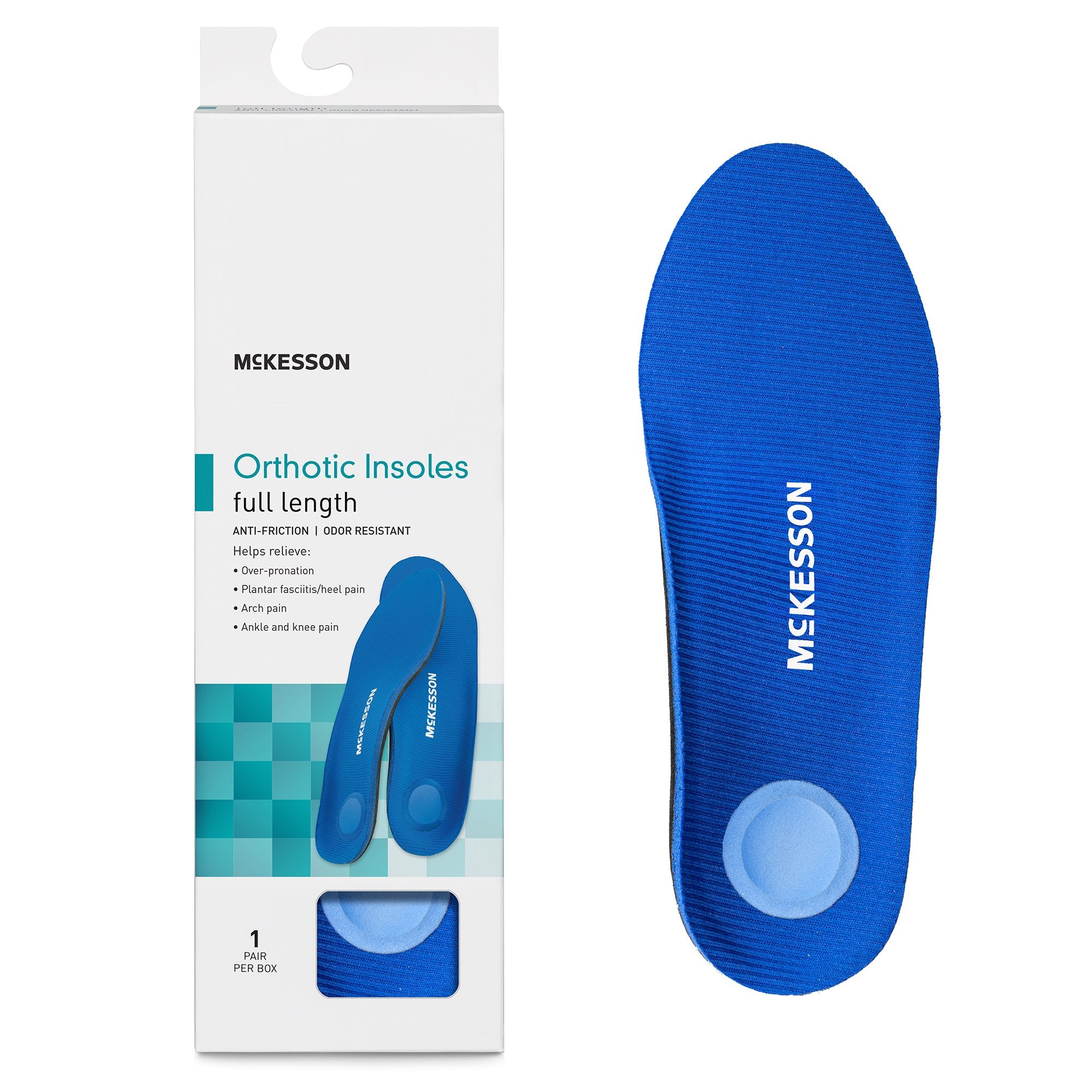 Insole McKesson Brand Full Length Polypropylene / EVA / Polyester / Poron® Male 7 to 7-1/2 / Female 9 to 9-1/2 Black / Blue