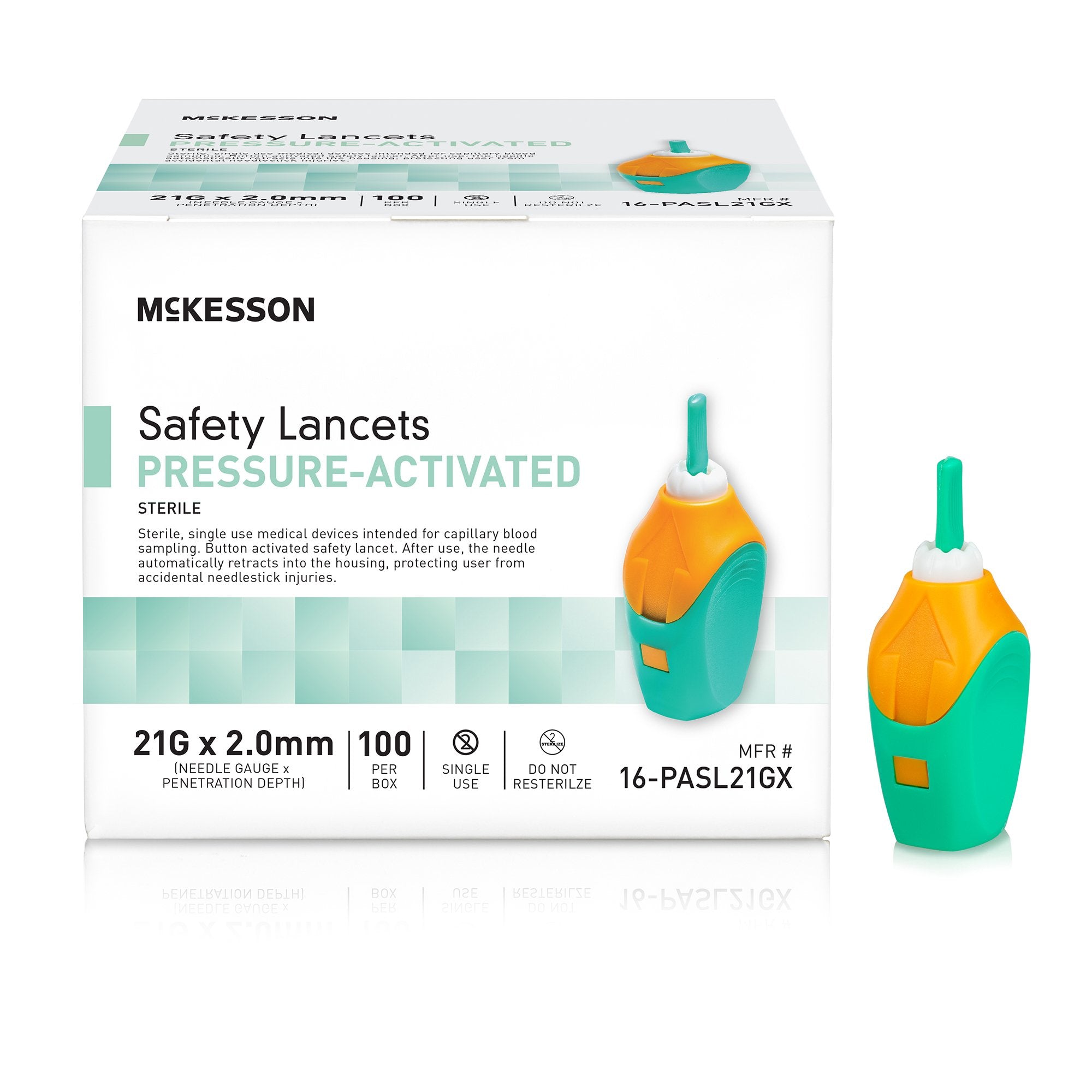 Safety Lancet McKesson 21 Gauge Retractable Pressure Activated Finger, Packaging Type- Box