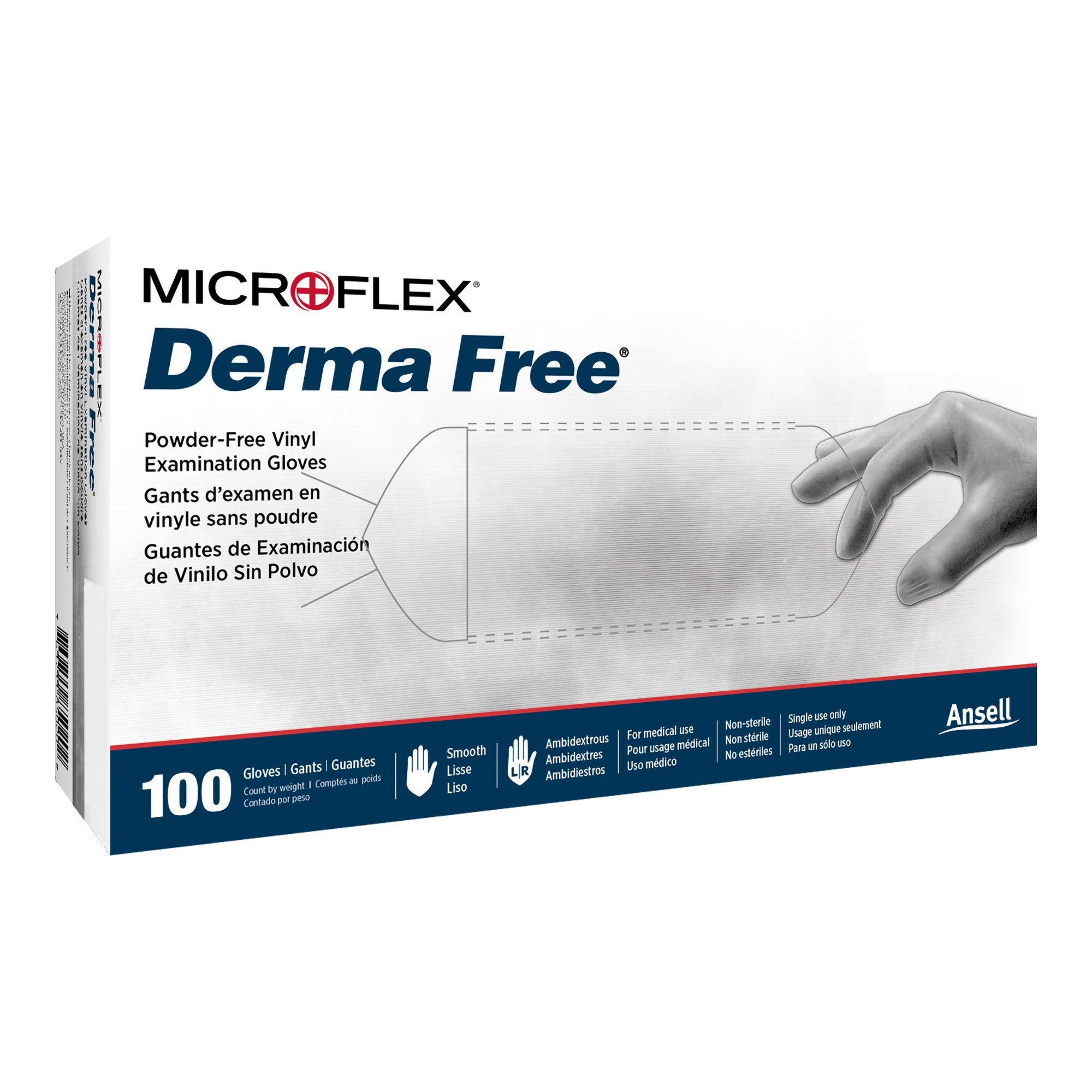 Exam Glove Derma Free X-Large NonSterile Vinyl Standard Cuff Length Smooth Clear Not Rated, Packaging Type- Box