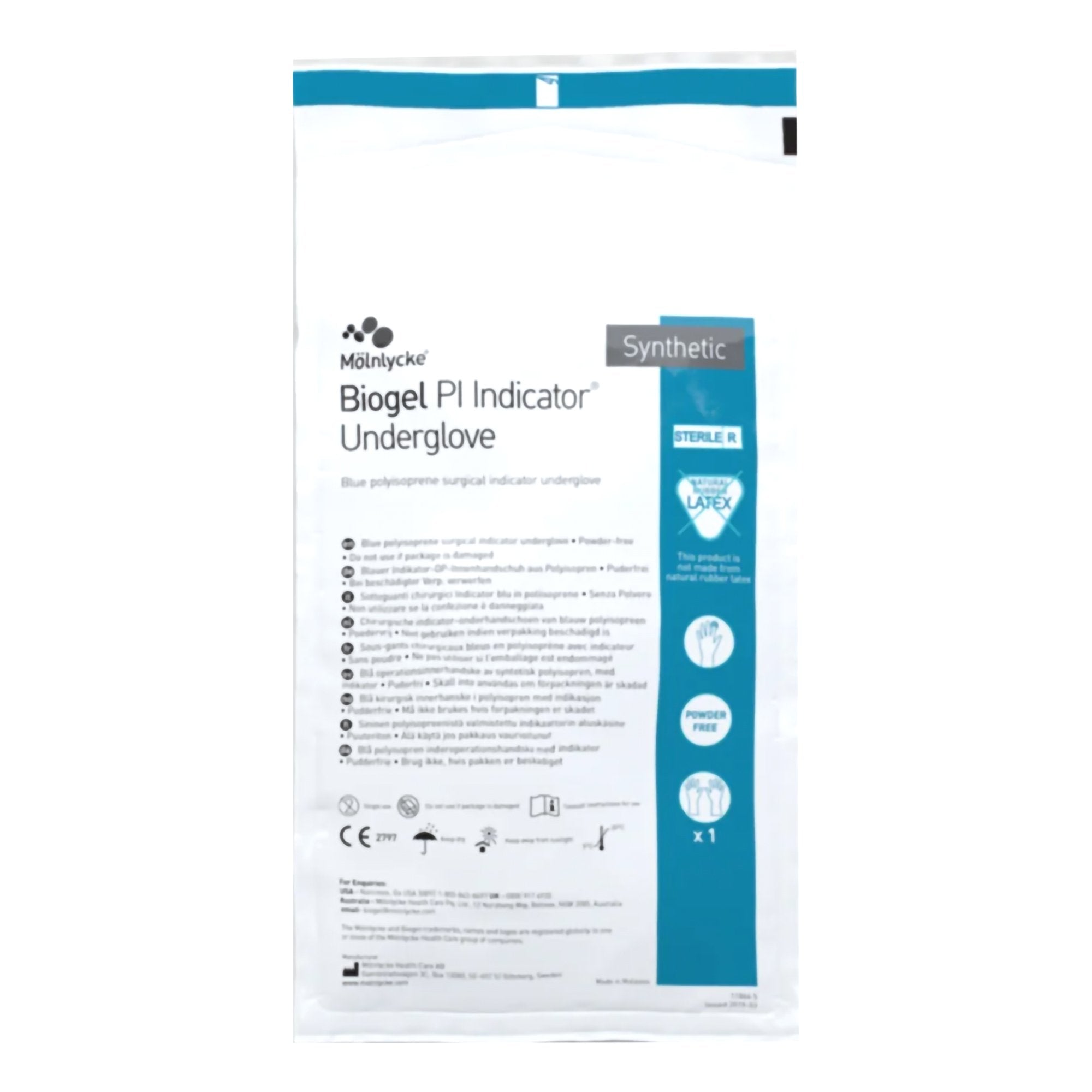 Surgical Underglove Biogel PI Indicator Underglove Size 7 Sterile Polyisoprene Standard Cuff Length Smooth Blue Chemo Tested, Packaging Type- Box