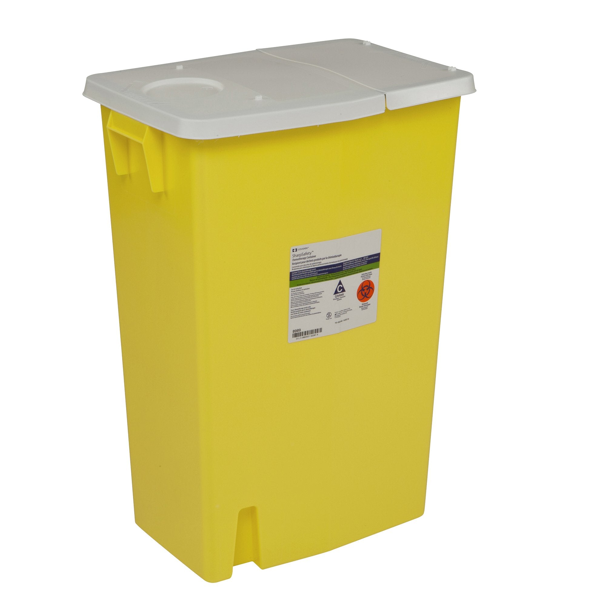 Chemotherapy Waste Container SharpSafety Yellow Base 26 H X 18-1/4 W X 12-3/4 D Inch Horizontal Entry 18 Gallon