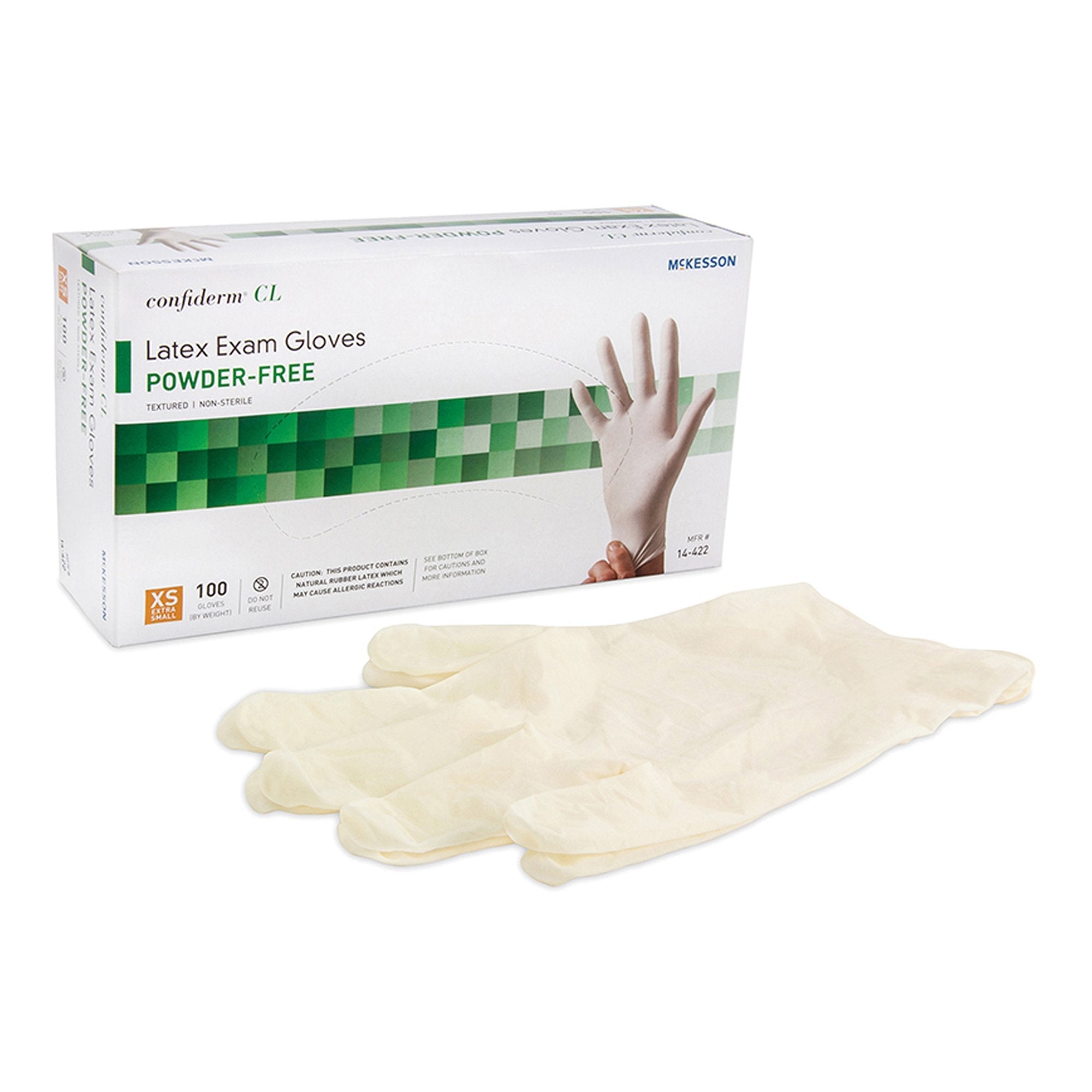 Exam Glove McKesson Confiderm CL X-Small NonSterile Latex Standard Cuff Length Textured Fingertips Ivory Not Rated