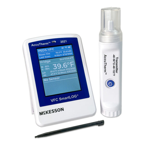 Datalogging Refrigerator / Freezer Thermometer with Alarm McKesson Fahrenheit / Celsius Ambient  40 to +125°C ( 40°F to 257°F) / Sensor  40° to 50°C ( 40°F to 122°F) Glycol Probe AC Adaptor / Battery Backup