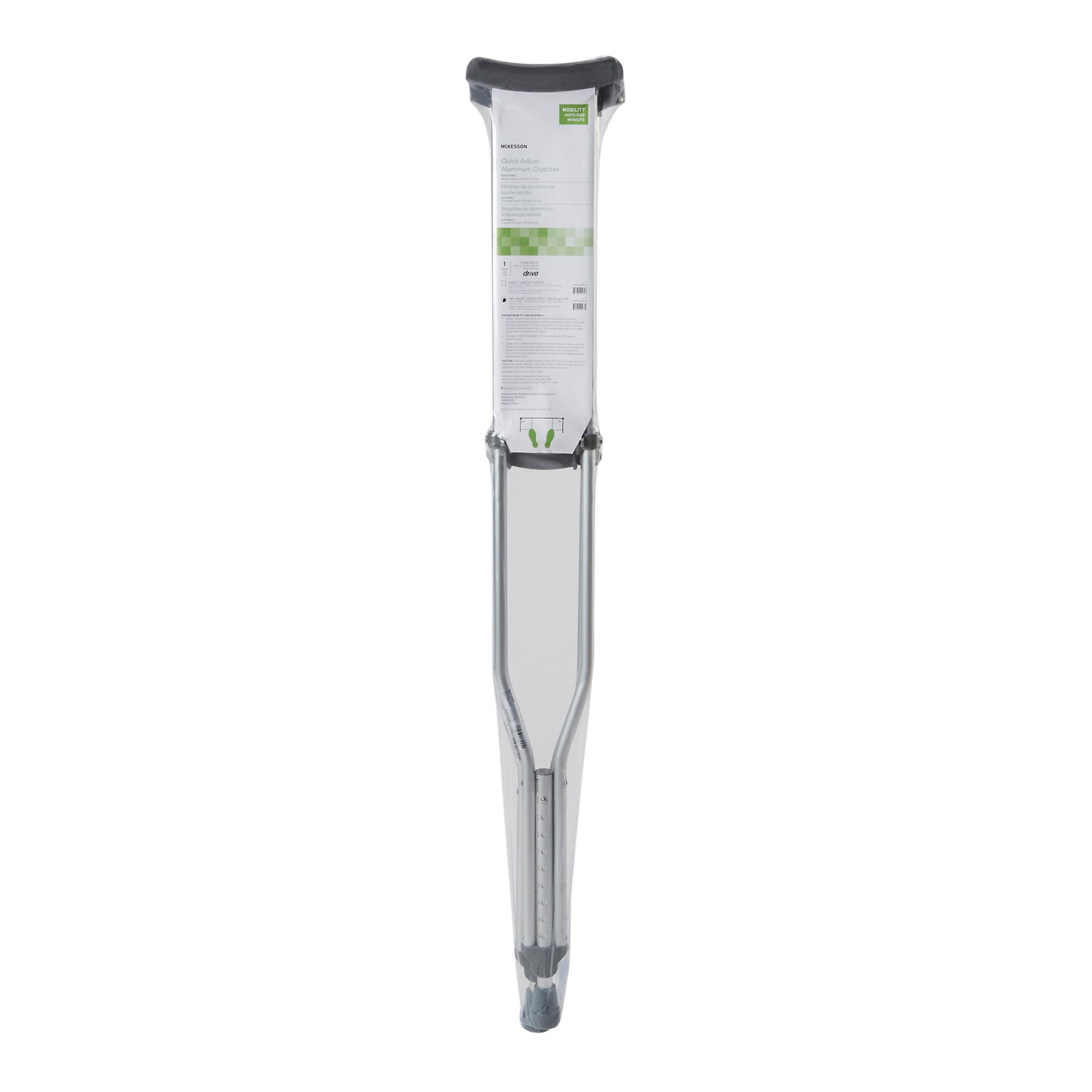 Underarm Crutches McKesson Tall Adult 5 Foot 10 Inch to 6 Foot 6 Inch User Height Aluminum Frame 350 lbs. Weight Capacity, Packaging Type- Case