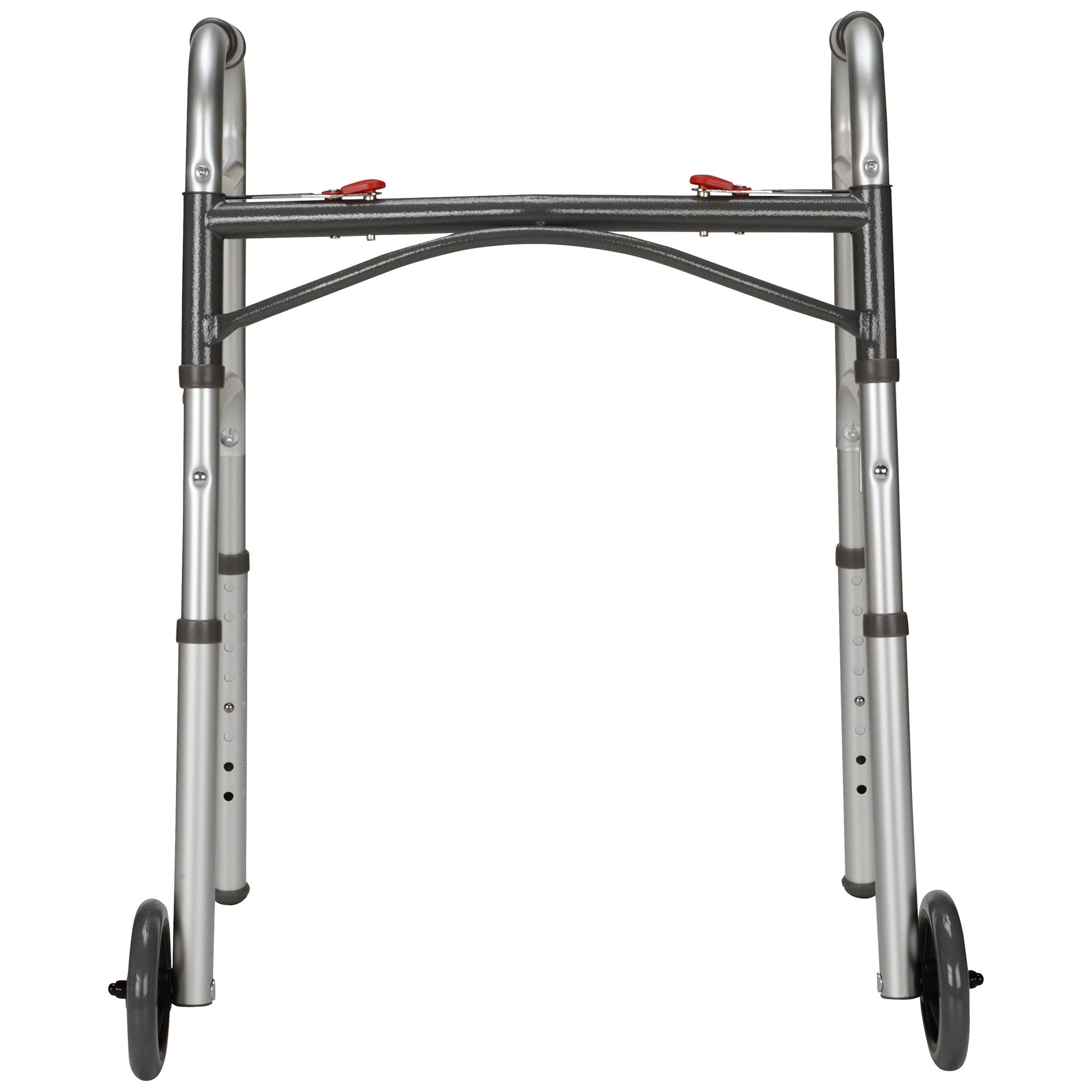 Dual Release Folding Walker with Wheels Adjustable Height McKesson Aluminum Frame 350 lbs. Weight Capacity 25 to 32-1/4 Inch Height, Packaging Type- Case