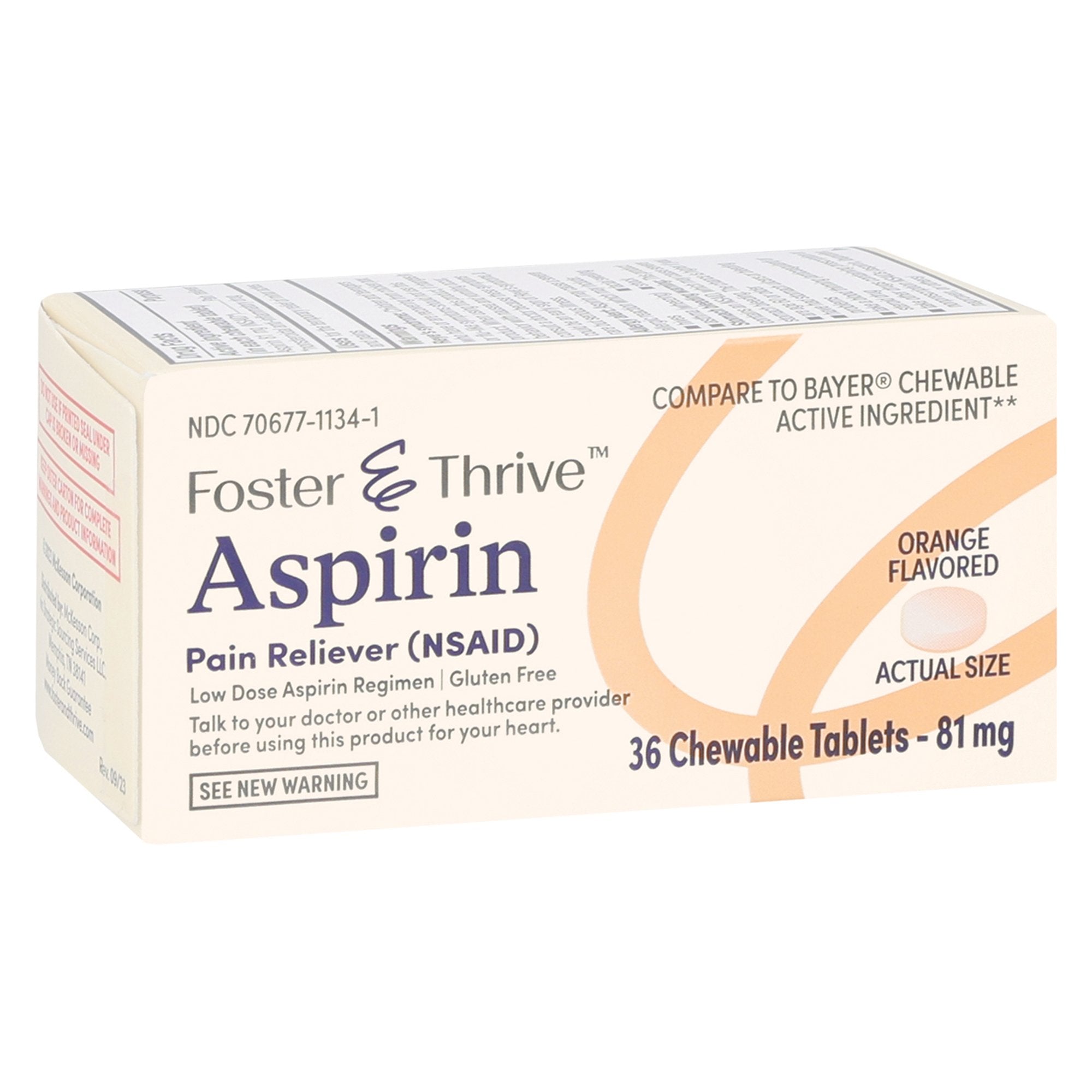 Pain Relief Foster & Thrive 81 mg Strength Aspirin Chewable Tablet 36 per Box
