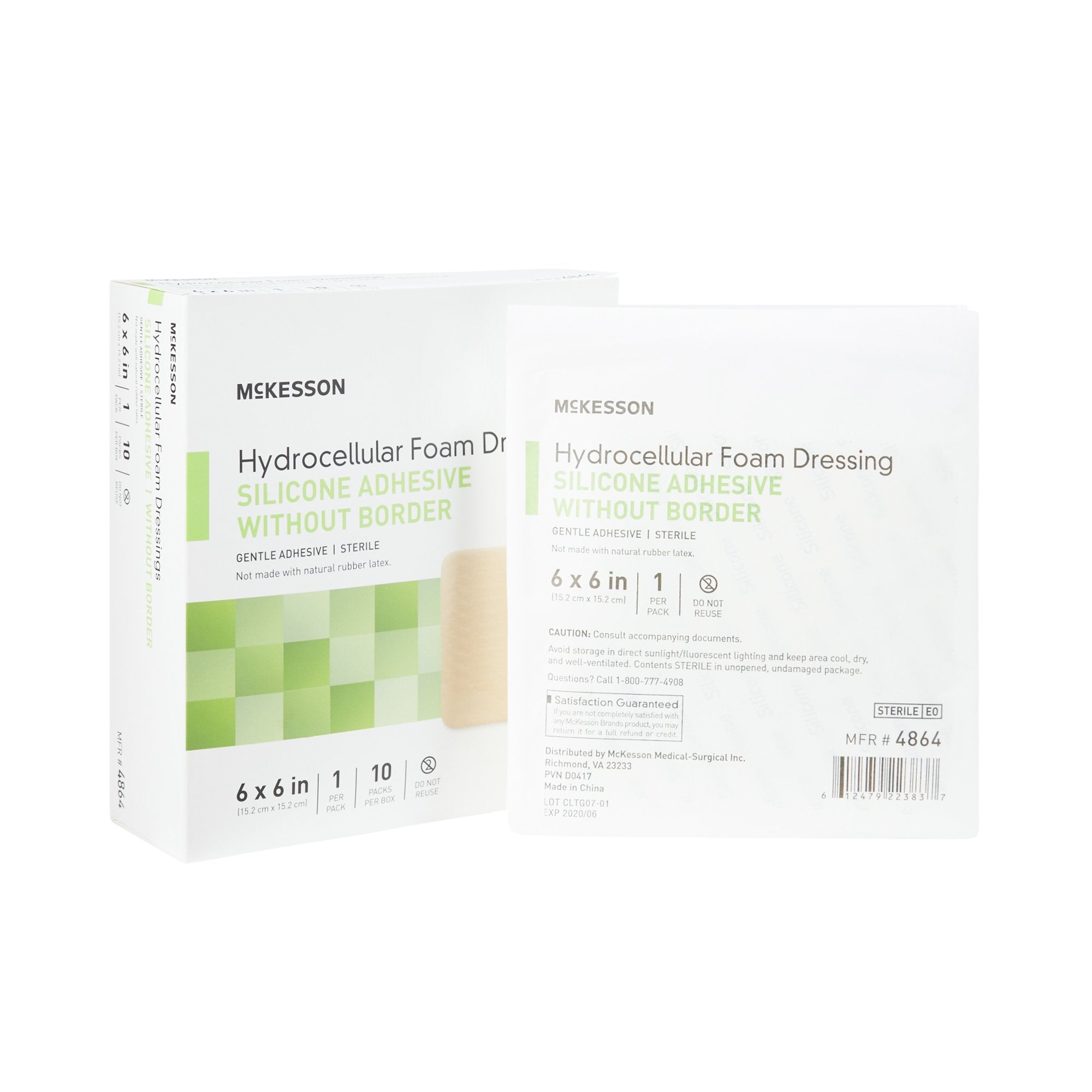 Foam Dressing McKesson 6 X 6 Inch Without Border Film Backing Silicone Gel Adhesive Square Sterile