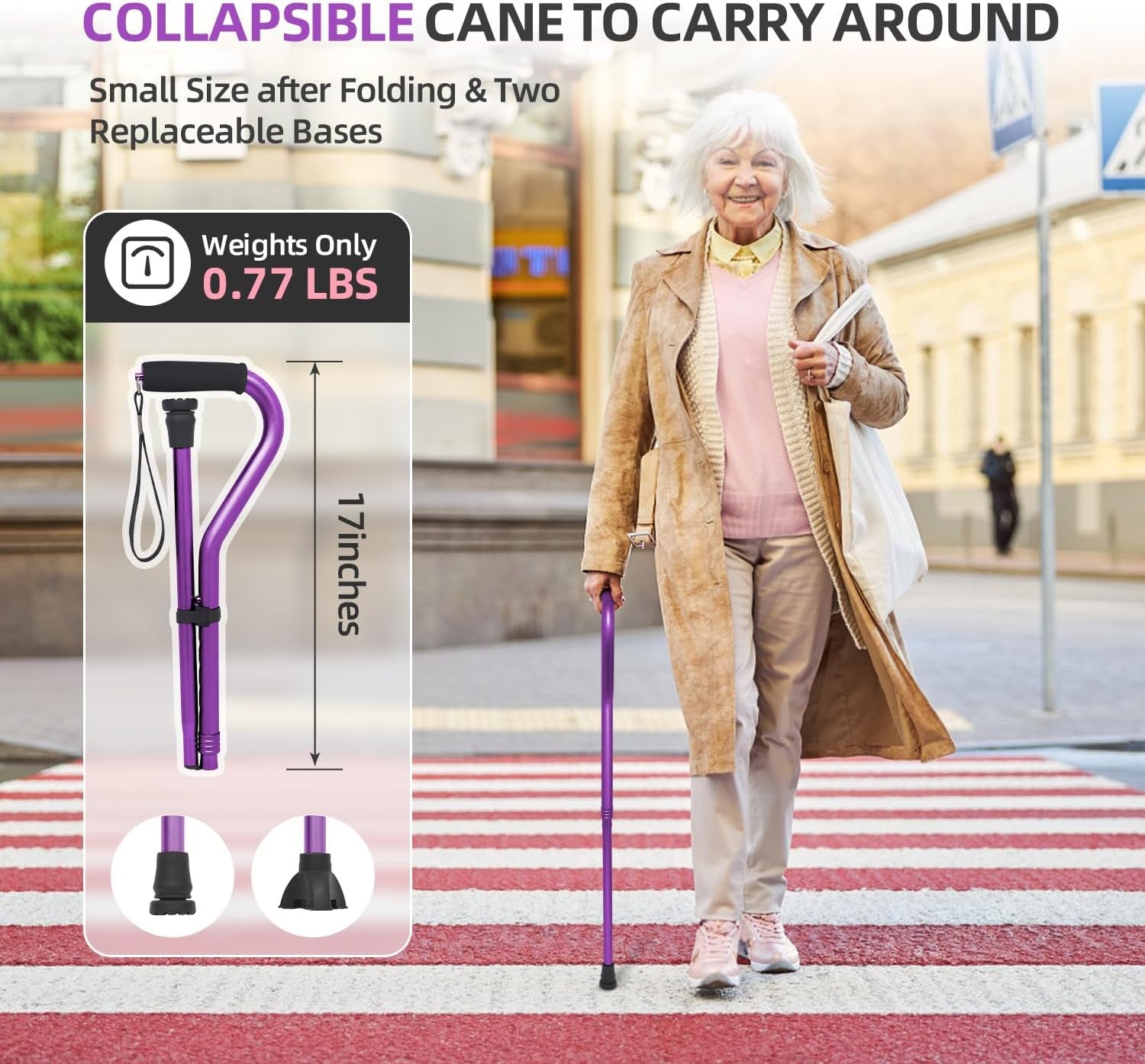 Walking Cane for Men & Women Adjustable Cane with Offset Soft Cushioned Handle -Portable Lightweight Sturdy Mobility Walker Aid for Elderly, Seniors Collapsible Cane