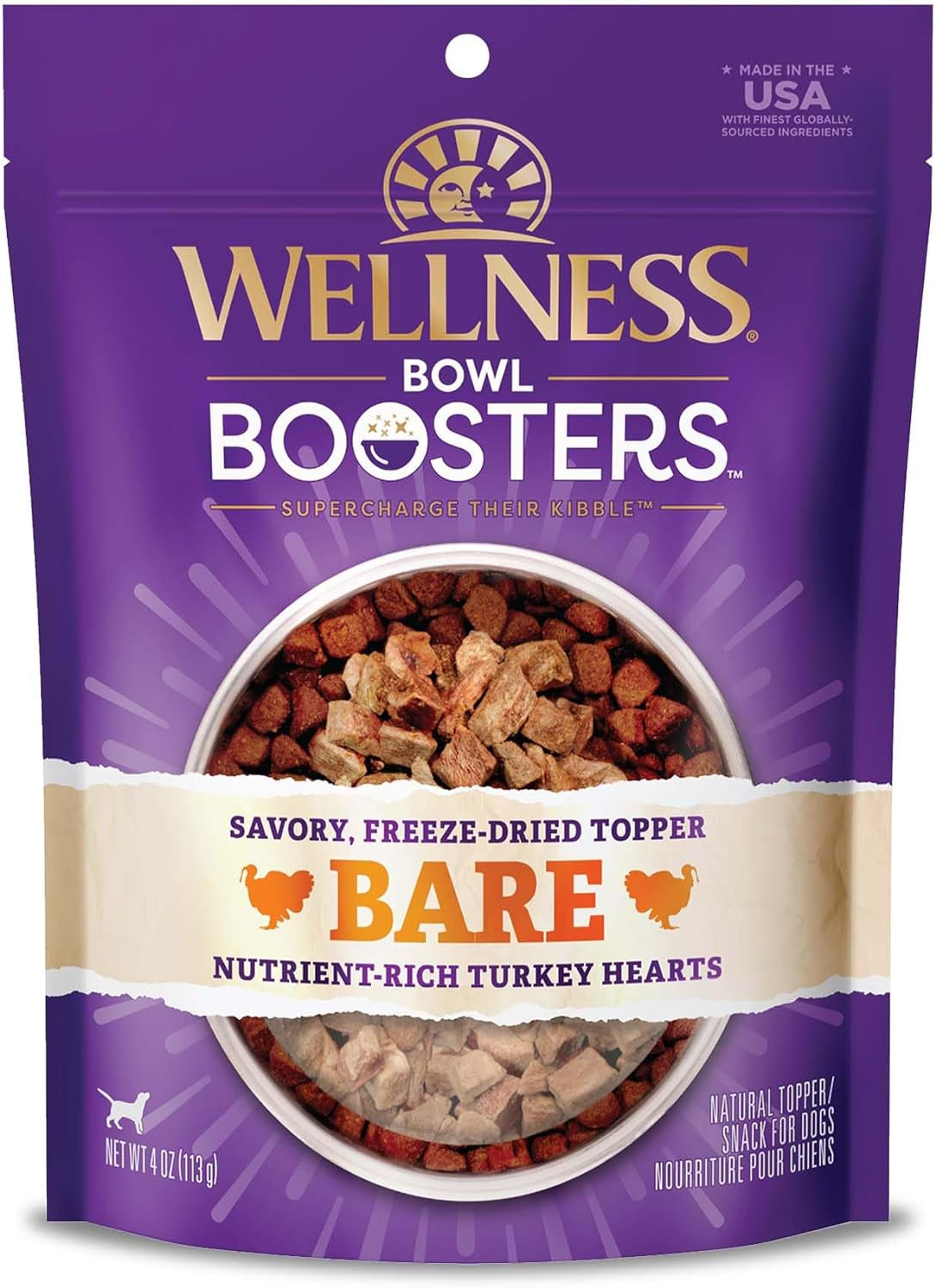 CORE Bare Bowl Boosters for Dogs, Grain-Free Freeze-Dried Food Mixer or Topper, Made with Natural Ingredients (Turkey, 4-Ounce Bag)