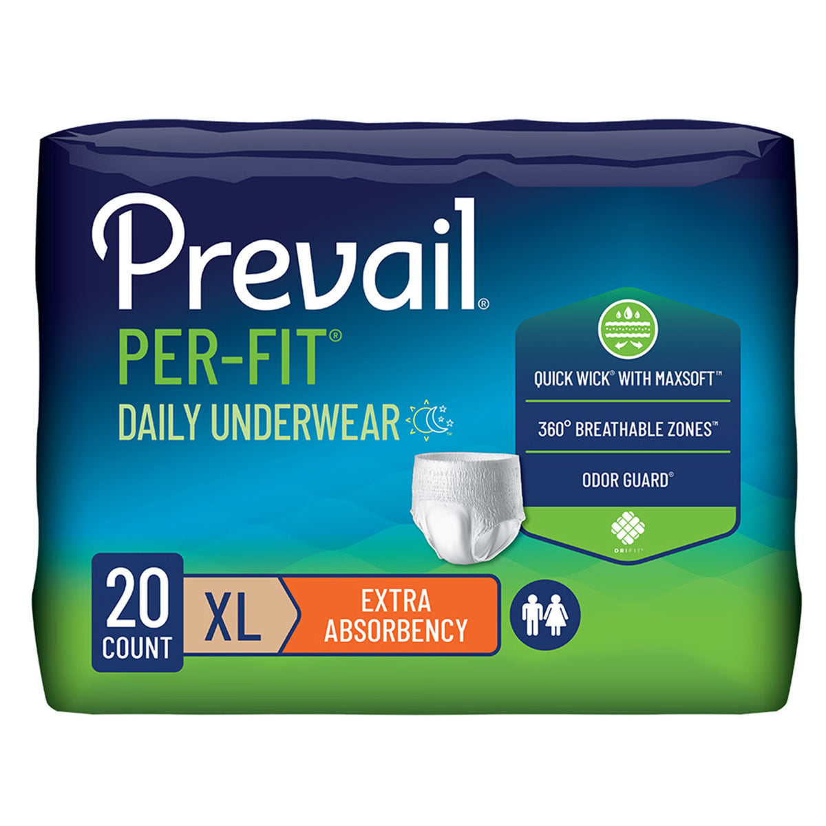 Prevail Per-Fit Extra Absorbent Underwear – Heavy Absorbency, Small–2X-Large Case / X-Large