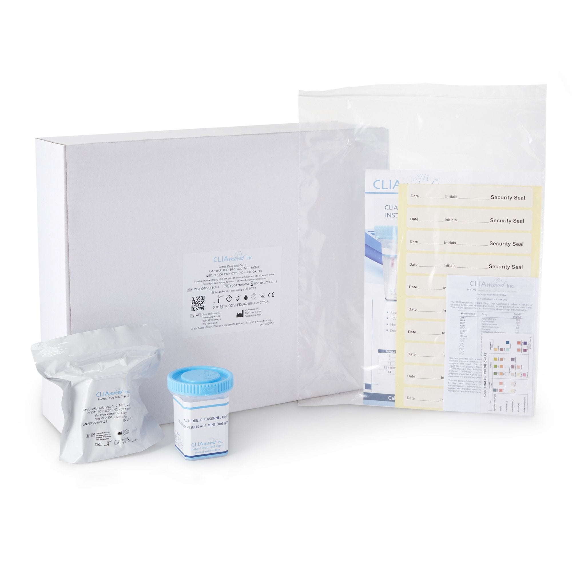 Drugs of Abuse Test Kit CLIAwaived AMP, BAR, BUP, BZO, COC, mAMP/MET, MDMA, MTD, THC, OPI 300, OXY, PCP (CR, OX, SG) 25 Tests CLIA Waived, Packaging Type- Box