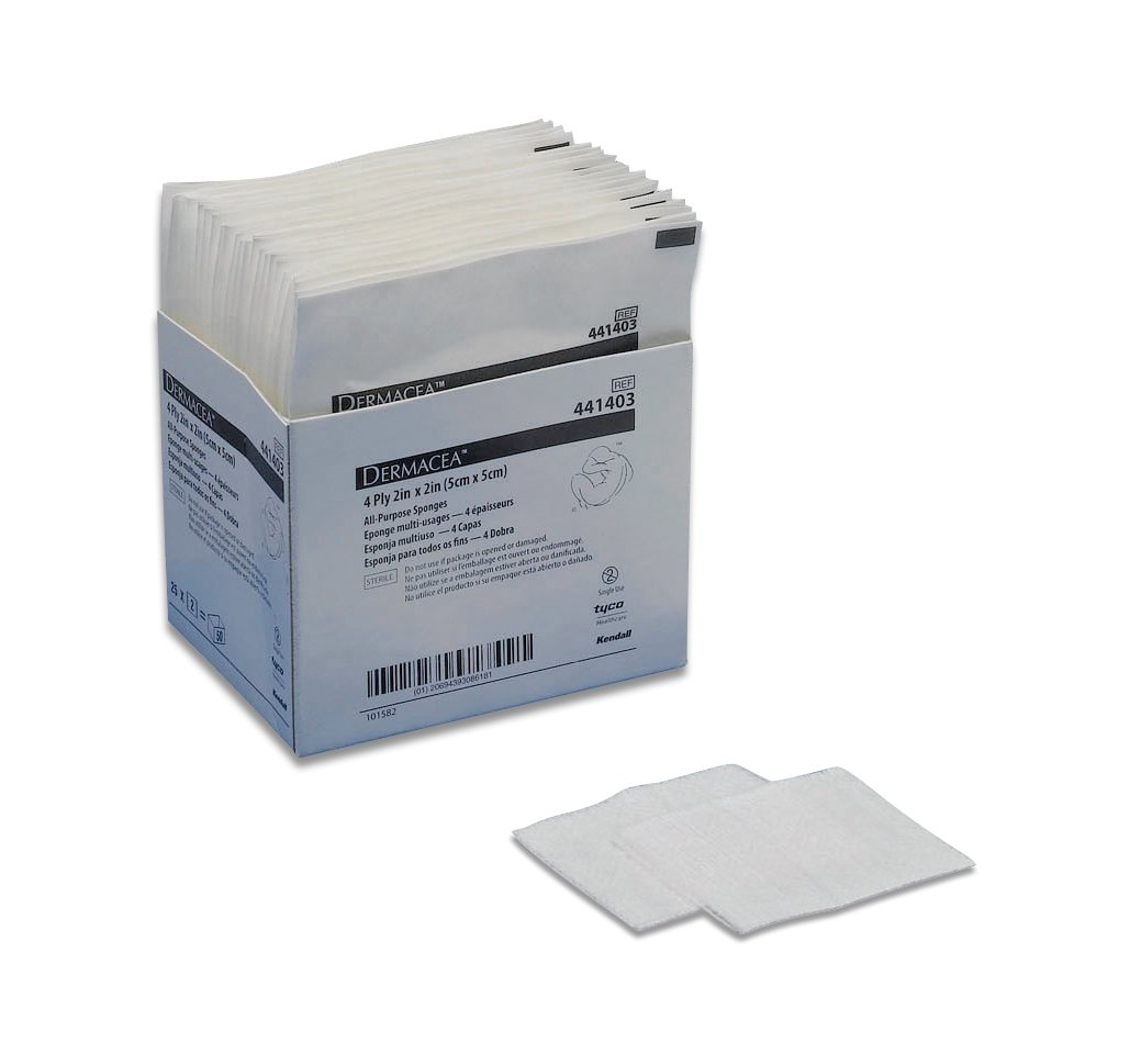 Nonwoven Sponge Dermacea 2 X 2 Inch 4-Ply Sterile 2 per Pack, Packaging Type- Box