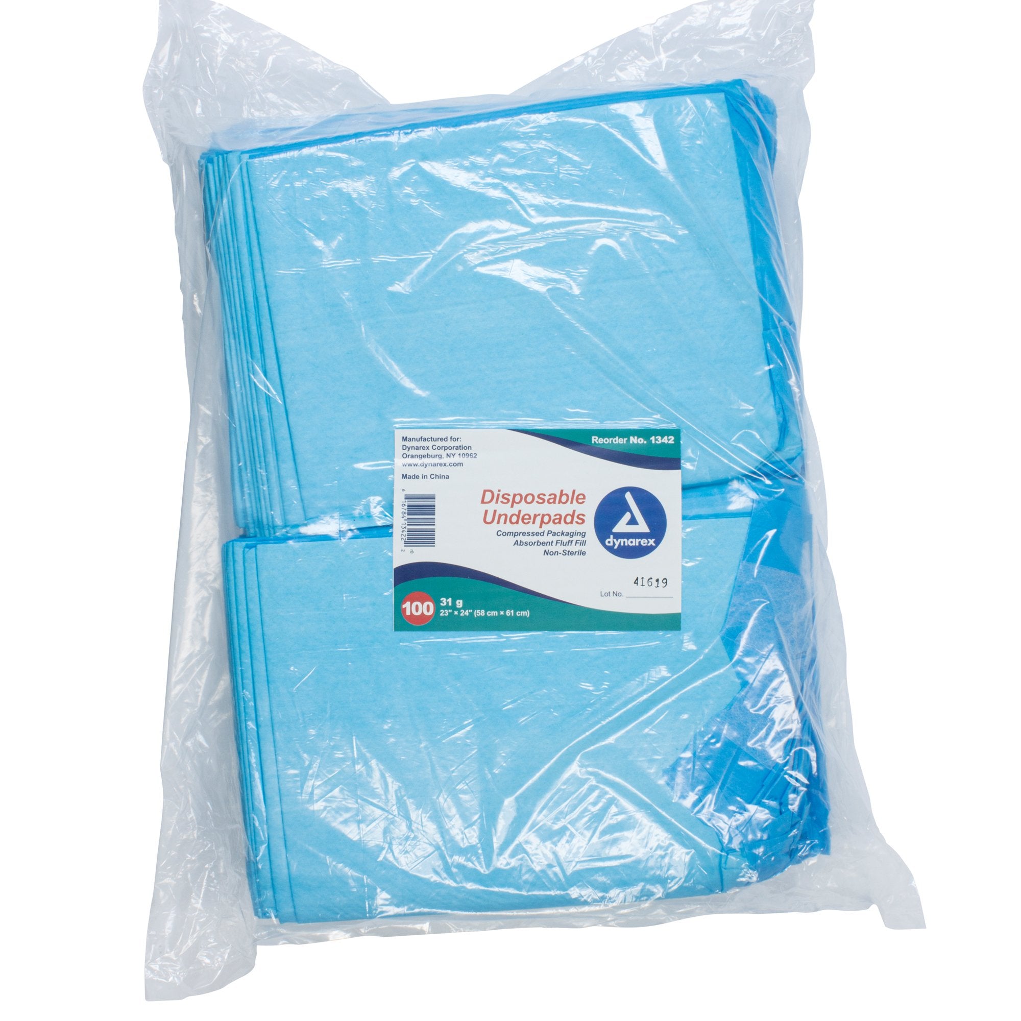 Disposable Underpad Dynarex 23 X 24 Inch Fluff Light Absorbency, Packaging Type- Case