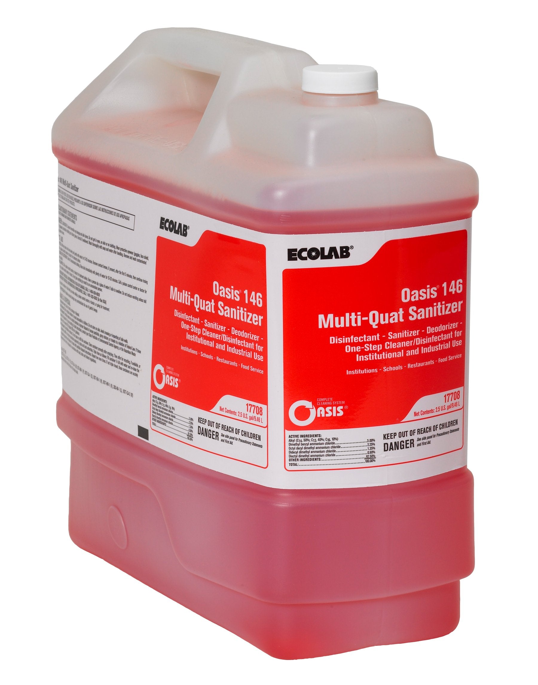 Ecolab Oasis 146 Multi-Quat Sanitizer Surface Disinfectant Quaternary Based Manual Pour Liquid Concentrate 2.5 gal. Jug Alcohol Scent NonSterile