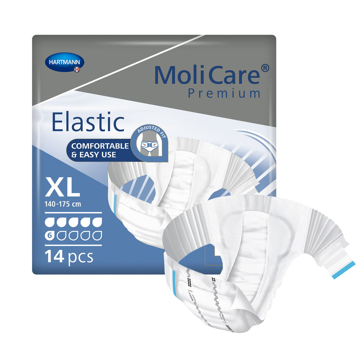 Unisex Adult Incontinence Brief MoliCare Premium Elastic 6D Large Disposable Moderate Absorbency X-Large · Case of 56