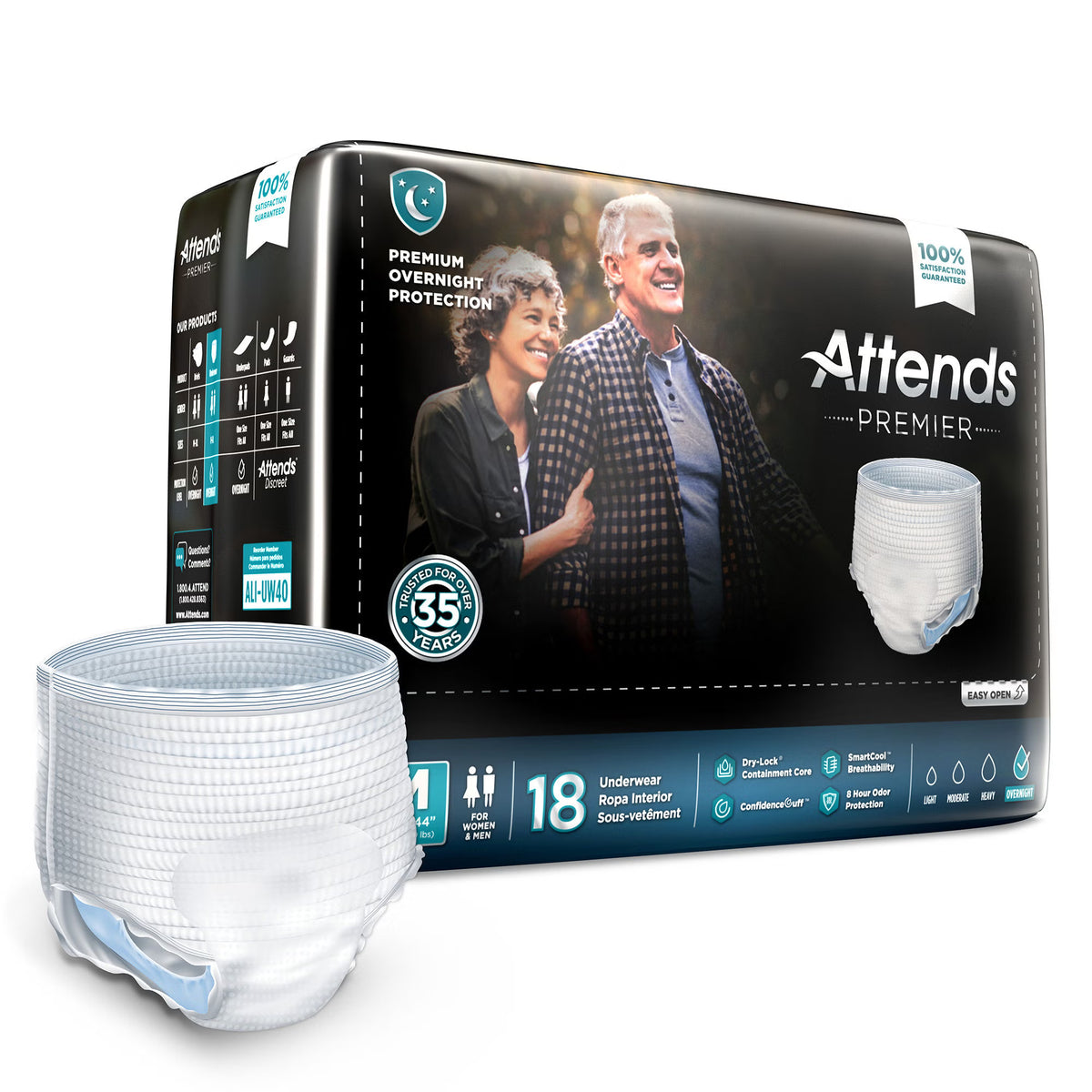Attends Premier Absorbent Underwear – Medium, Heavy Overnight Absorbency Bag / Medium