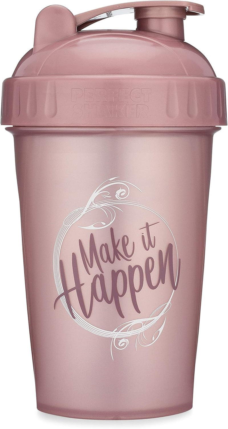 20-Ounce Shaker Bottle with Action-Rod Mixer | Shaker Cups with Motivational Quotes | Protein Shaker Bottle Is BPA Free and Dishwasher Safe | Make It Happen - Rose - 20Oz