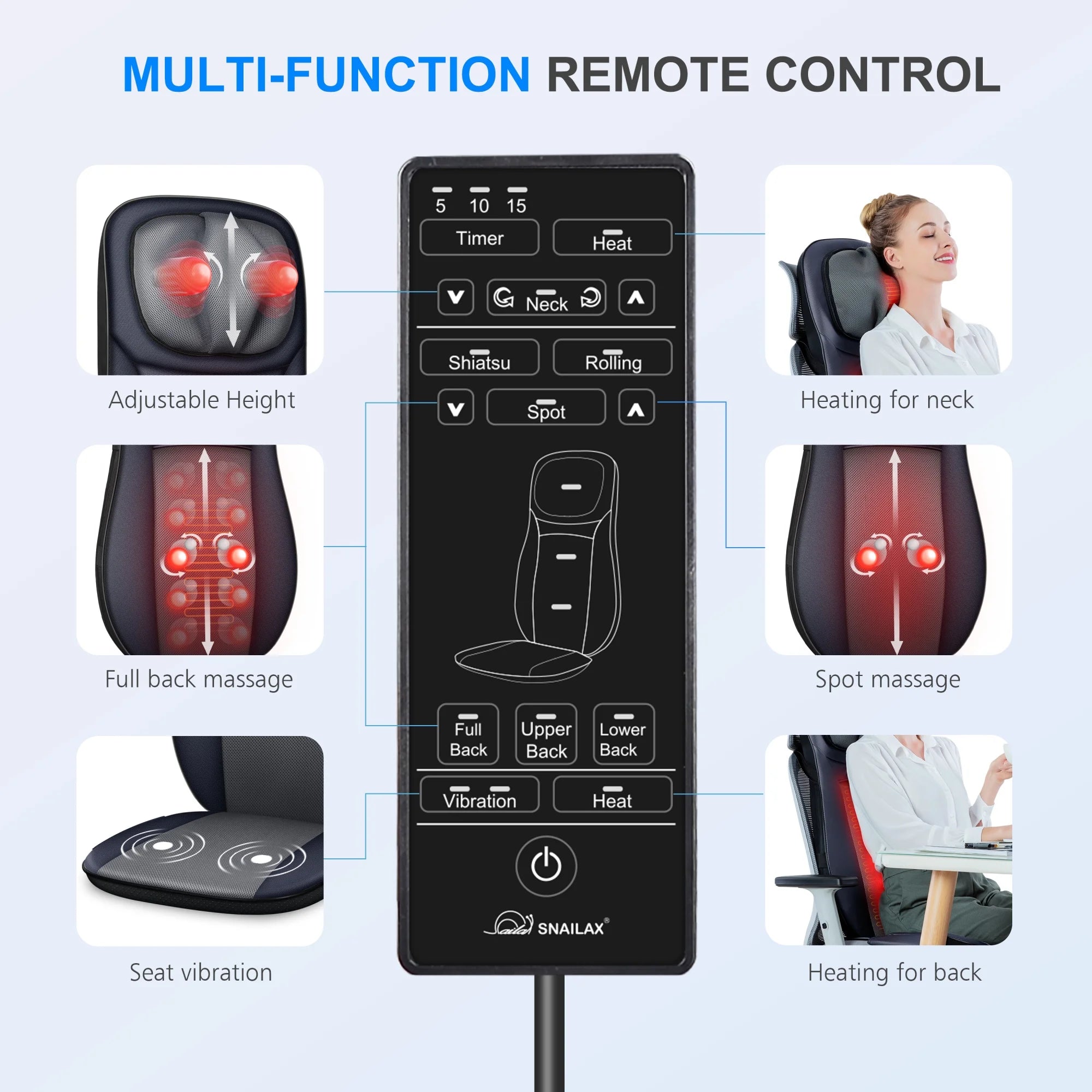 Neck and Back Massager with Heat, Rolling Massage Seat Cushion, Full Body Massage Chair Pad APP Control