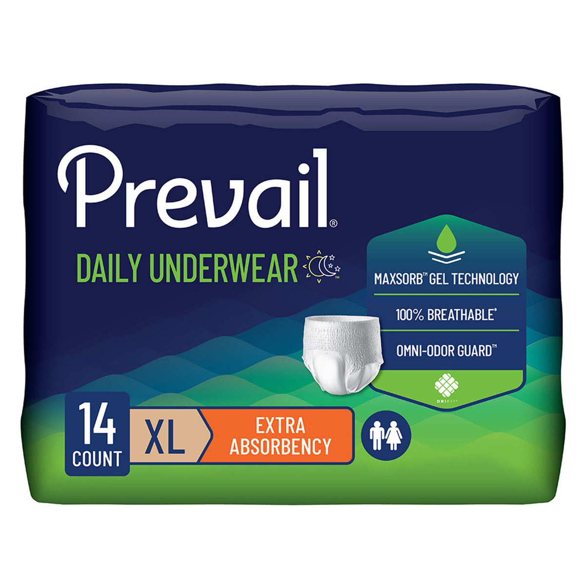 Prevail Daily Underwear Extra – Moderate Absorbency, Medium–2X-Large X-Large/14 Count
